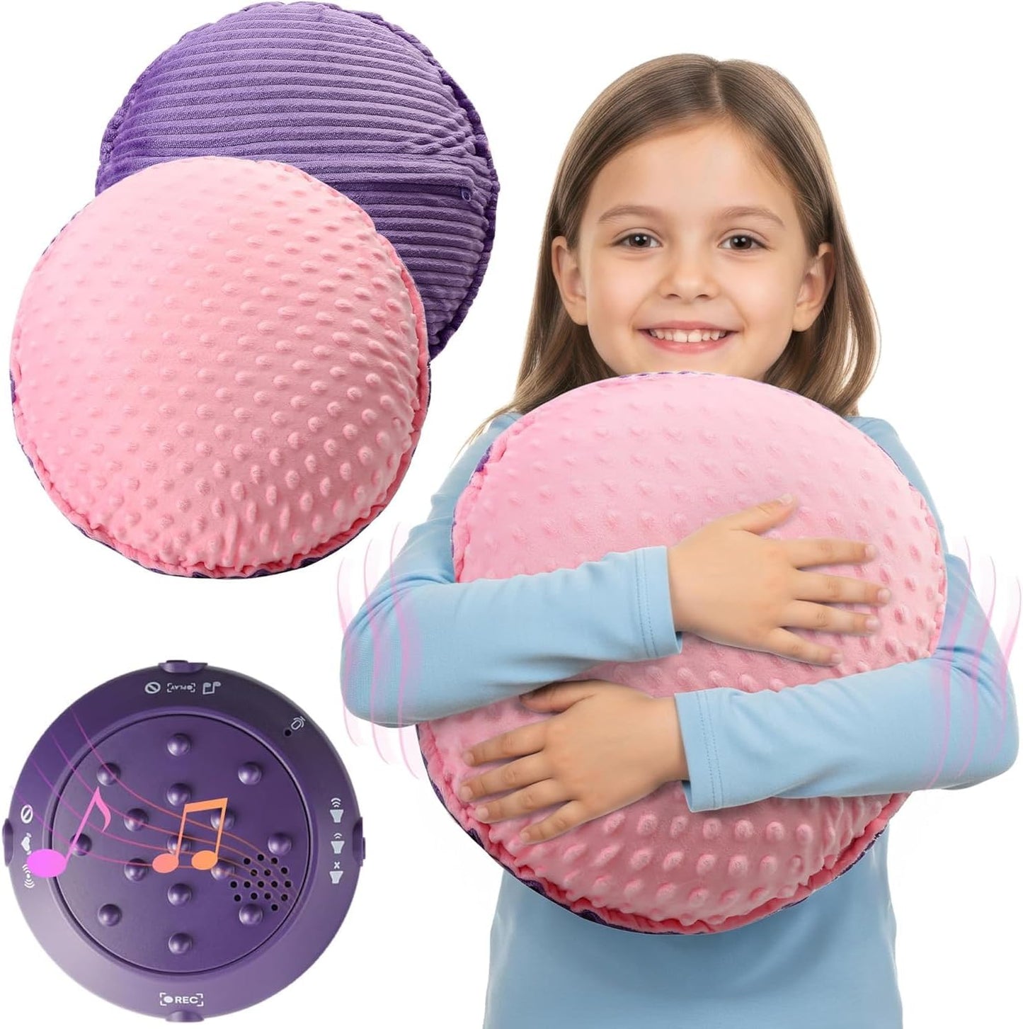 Special Supplies Vibrating Pillow Sensory Pressure Activated Calm for Kids and Adults, 14” Plush Soft Cover- Textured Therapy Stimulation Bumps, 3 Vibration Modes, Music & Voice Recording