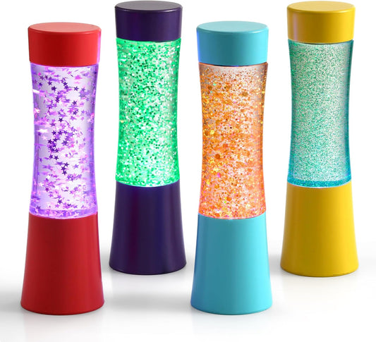Special Supplies Light-Up Glitter Sensory Tubes – 4-Pack - Liquid Motion Timers for Stress Relief, Focus, and Relaxation - Colorful Calm Down Bottles for Kids and Adults - Leakproof, Ages 3+
