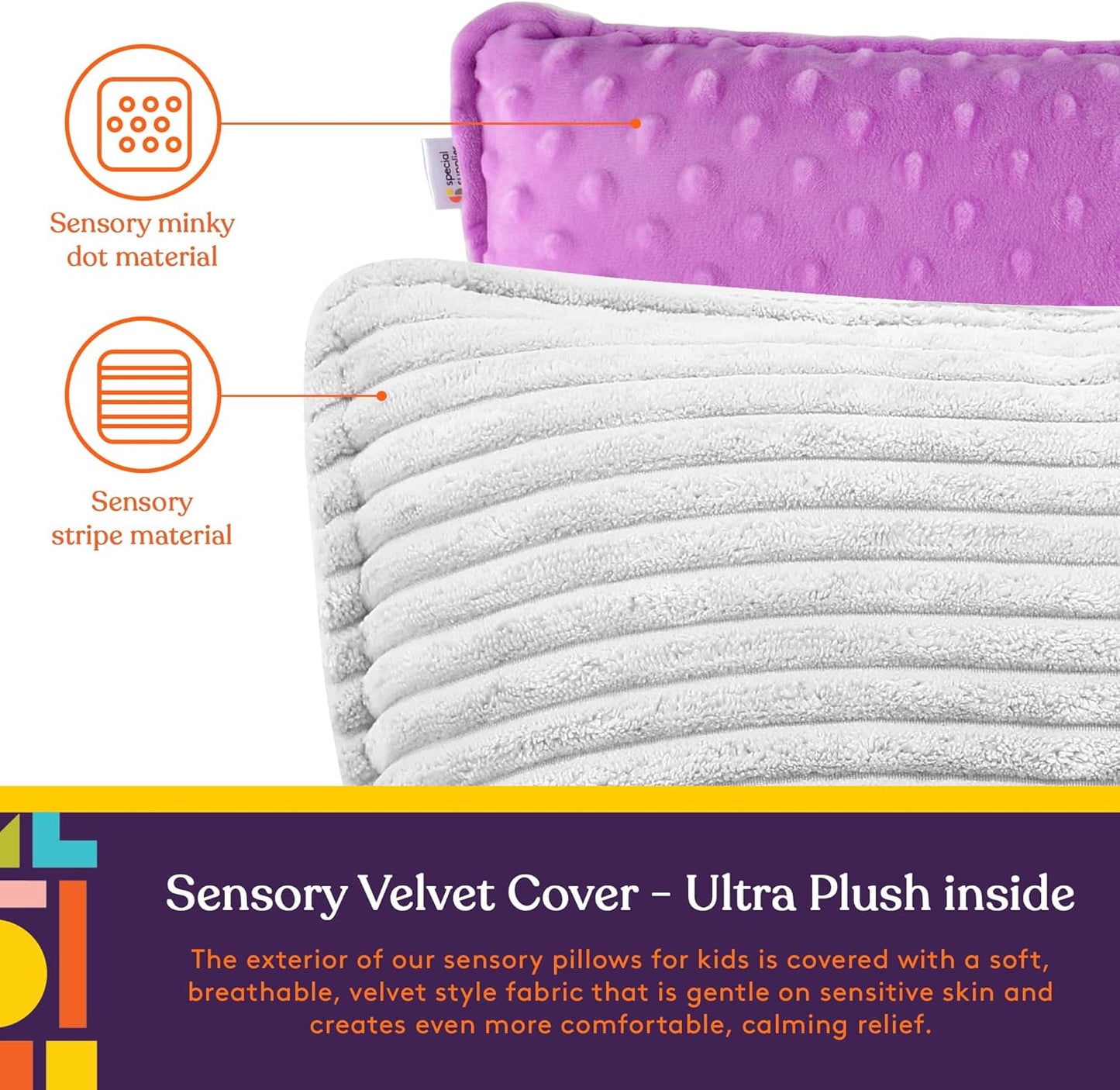 Sensory Vibrating Pillow for Kids and Adults 12" Plush Velvet Soft Cover with Textured Therapy Stimulation HUG TO ACTIVATE Purple