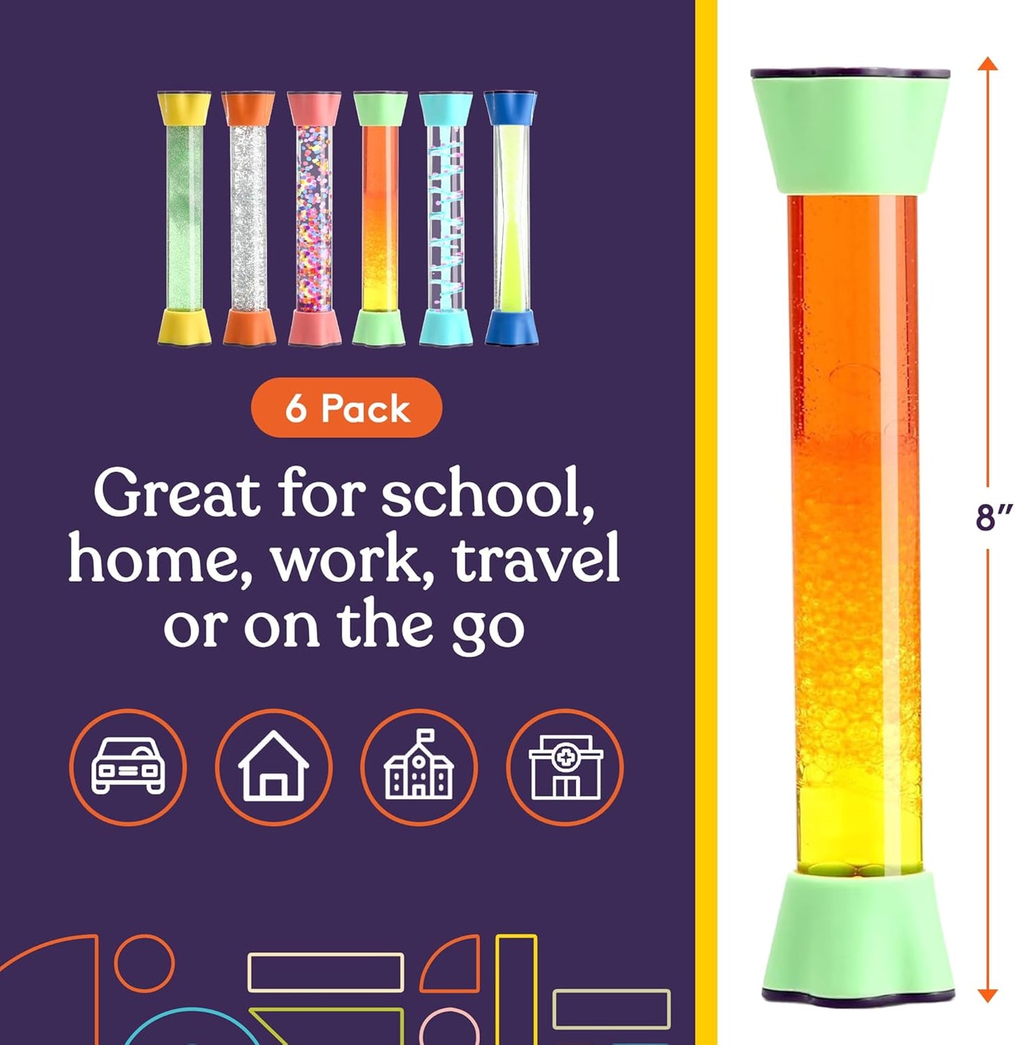 Special Supplies Liquid Motion Bubbler Toy Cool Tubes 6-Pack Colorful Hourglass Timer with Droplet Movement, Bedroom, Sensory Play, Cool Home or School