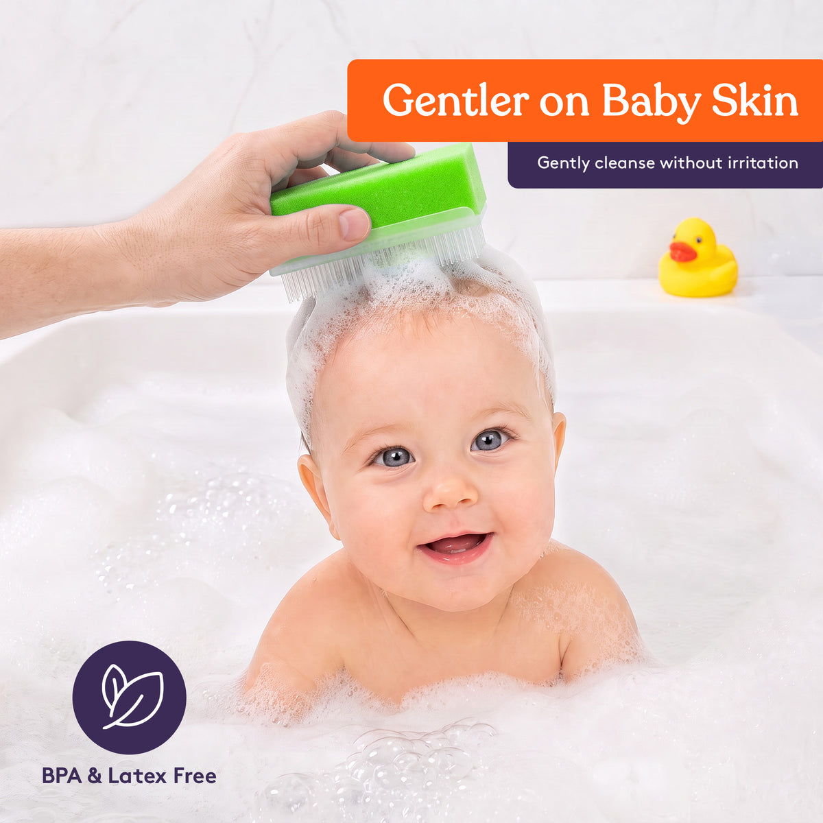 Special Supplies Baby Bath Sponges Soft Foam Sensory Scrubber with Cradle Cap Bristle Brush - Body, Hair, and Scalp Cleaning - Gentle on Infant, Toddler Sensitive Skin - Great Sensory Feel