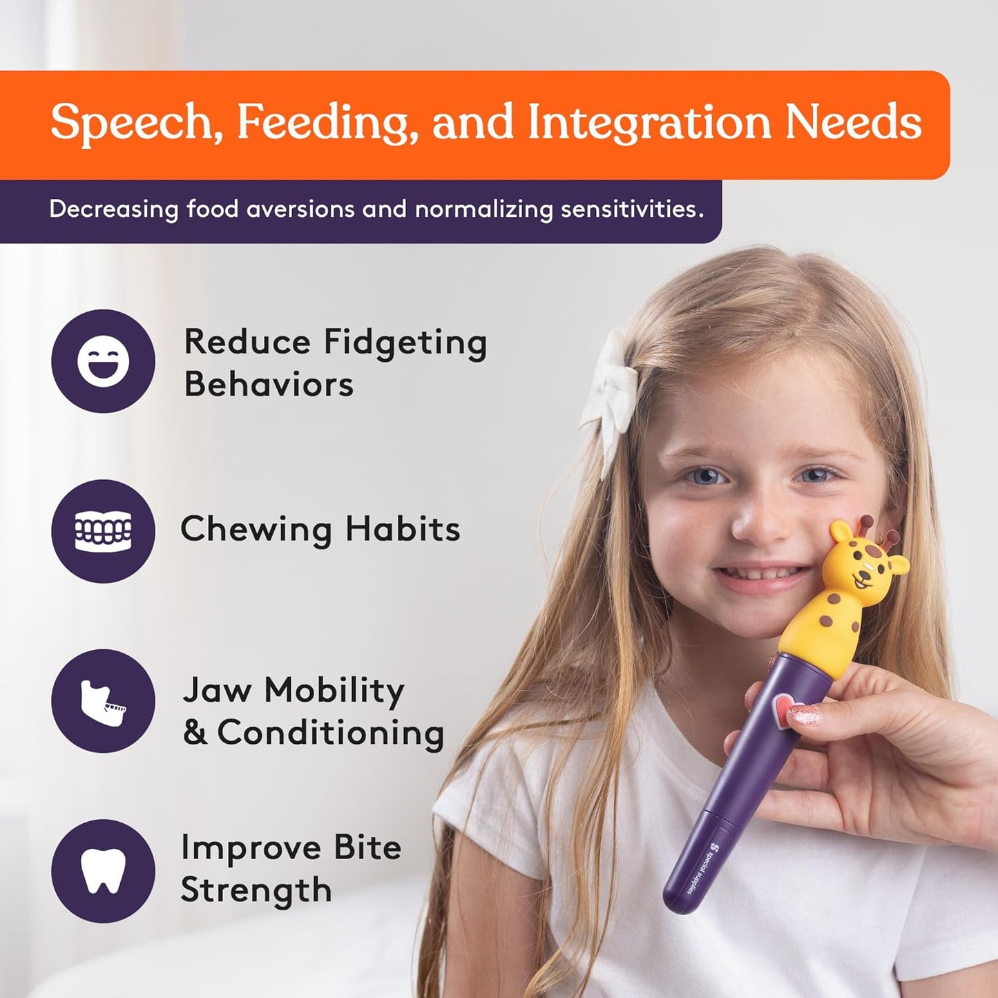 Special Supplies Buzz Pal Oral Motor Stimulation Kit with Soft Textured Interchangeable Head, Calm Sensory Needs, Support Speech and Self Feeding, Gentle Vibrations