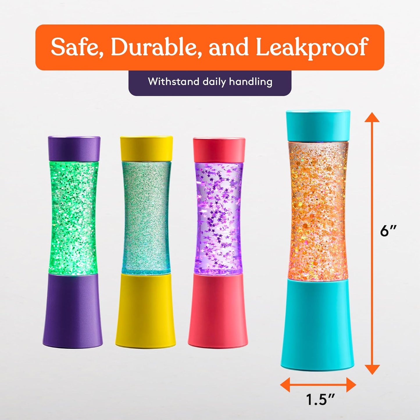 Special Supplies Light-Up Glitter Sensory Tubes – 4-Pack - Liquid Motion Timers for Stress Relief, Focus, and Relaxation - Colorful Calm Down Bottles for Kids and Adults - Leakproof, Ages 3+