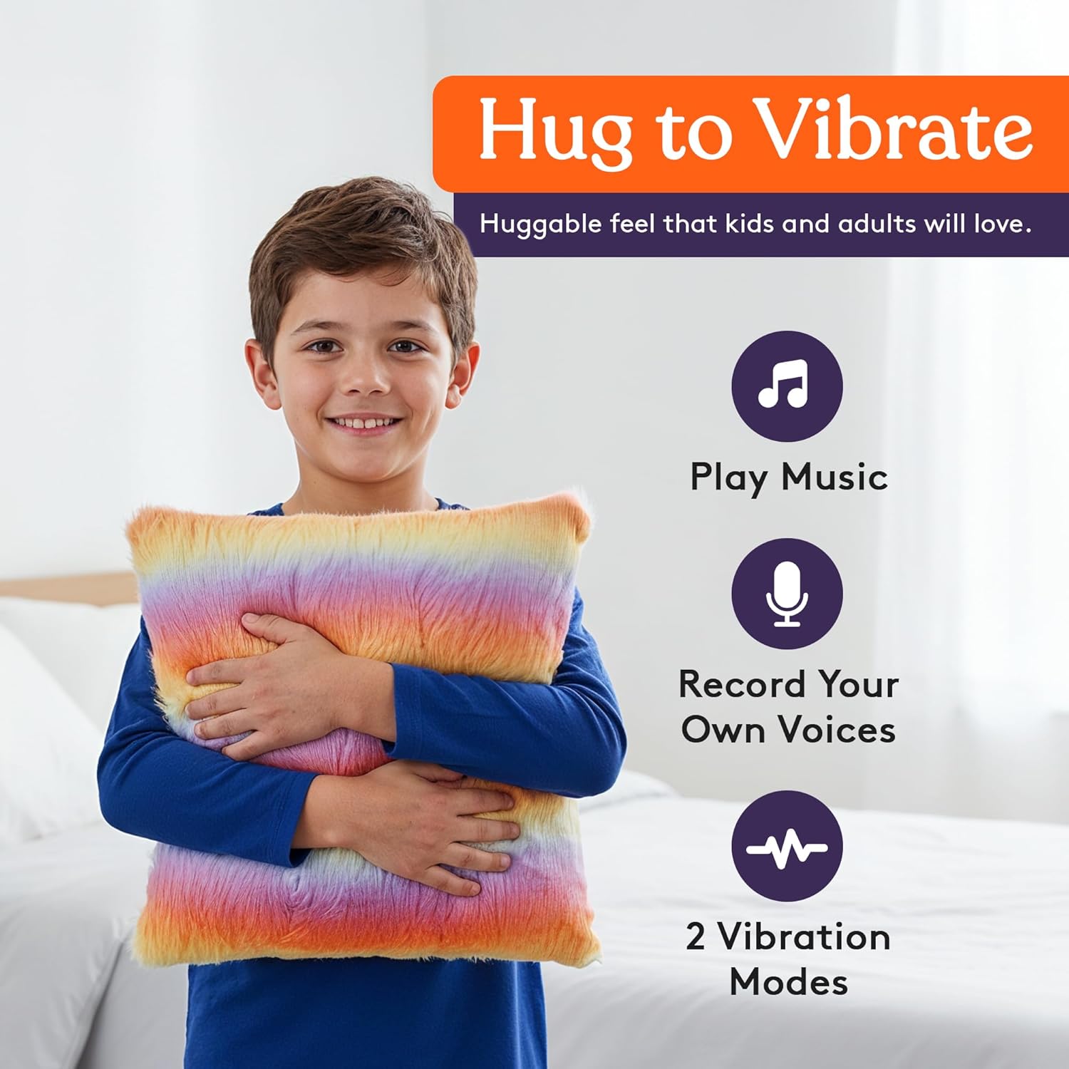 Special Supplies Sensory Vibrating Pillow, Pressure Activated for Kids and Adults, Minky Soft with Colorful Plush Fur, 3 Vibration Modes, Music & Voice Recording