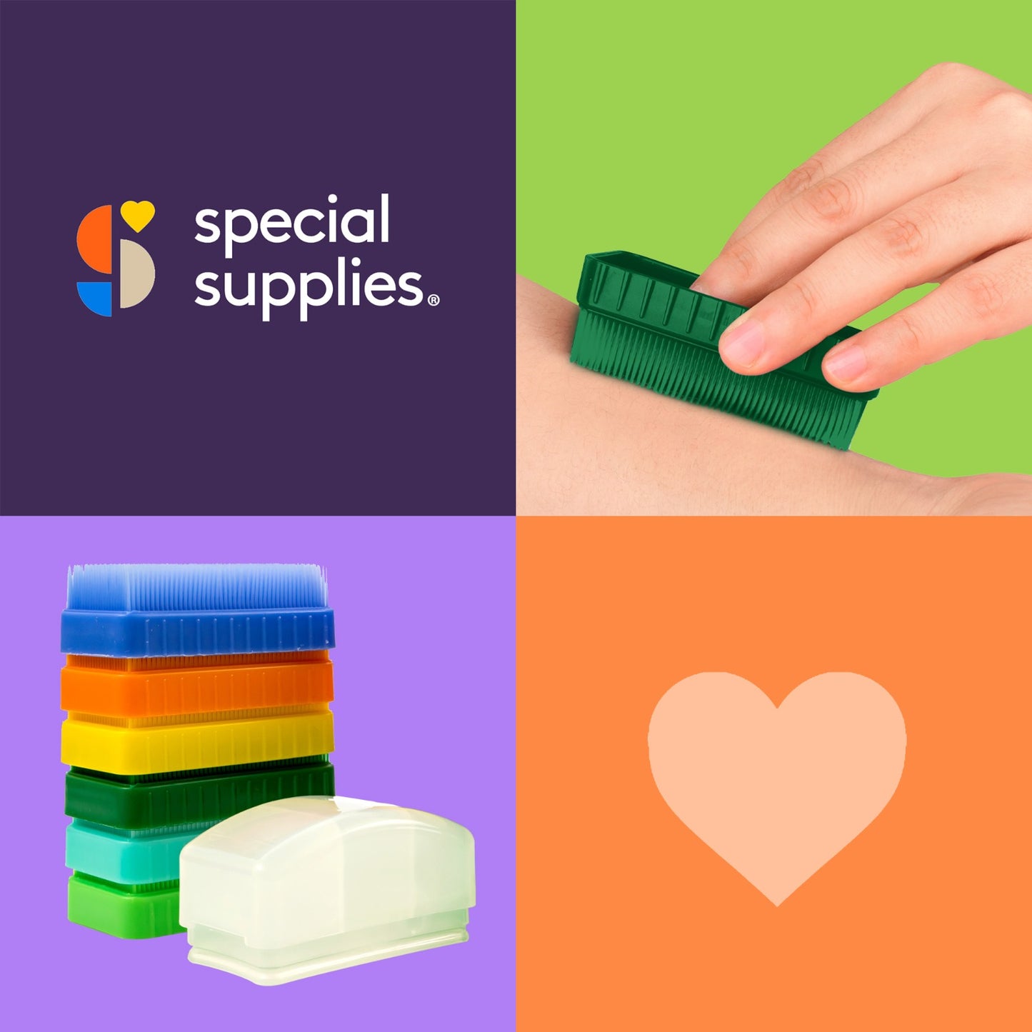 Special Supplies Therapy Brushes Colorful 6-Pack + Removable Handle, Calming Occupational and Sensory Tools with Deep Pressure Massage, Soft Bristles, Stimulates and Calms Kids or Adults, Latex-Free