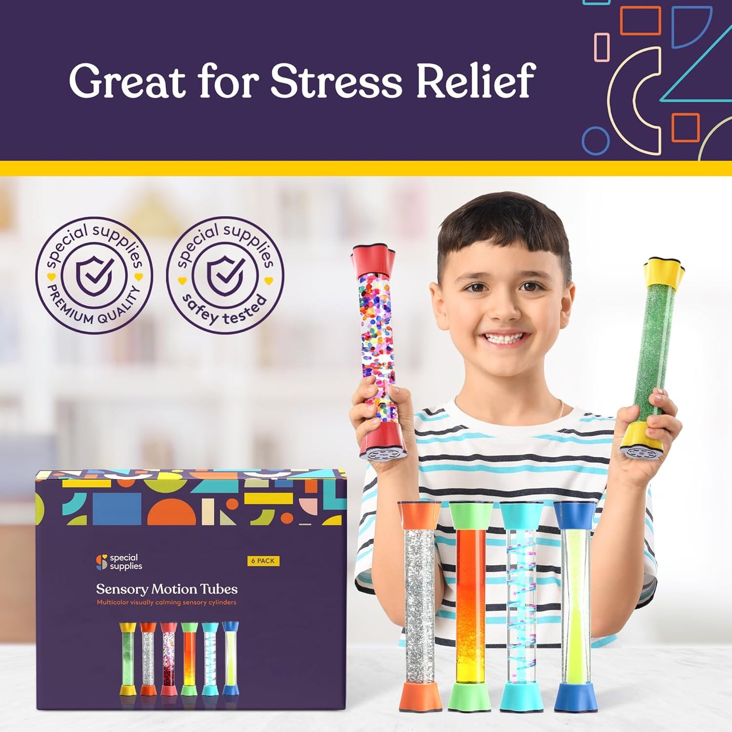 Special Supplies Liquid Motion Bubbler Toy Cool Tubes 6-Pack Colorful Hourglass Timer with Droplet Movement, Bedroom, Sensory Play, Cool Home or School