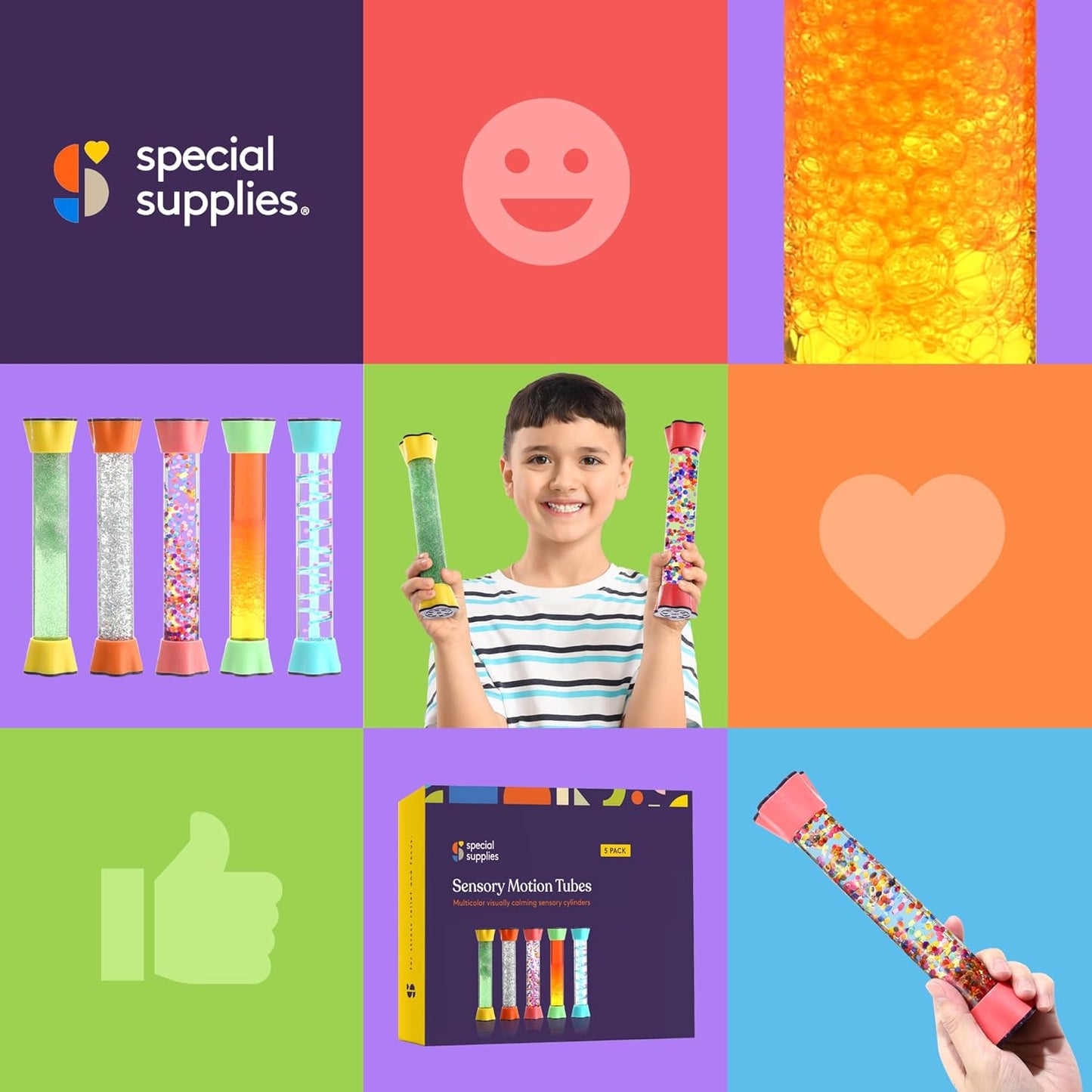 Liquid Motion Bubbler Toy Cool Tubes 5-Pack Colorful Hourglass Timer with Droplet Movement, Bedroom, Sensory Play, Cool Home or School