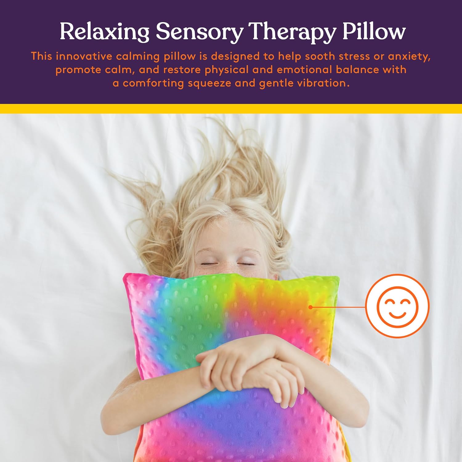 Vibrating Pillow Sensory Pressure Activated for Kids and Adults, 12” x 12” Plush Minky Soft Cover, Colorful