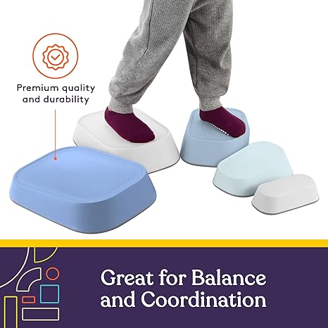Stepping Stones for Kids Indoor and Outdoor Balance Blocks5 Set Promote Coordination, Balance Strength Child Safe Rubber, Non-Slip Edging