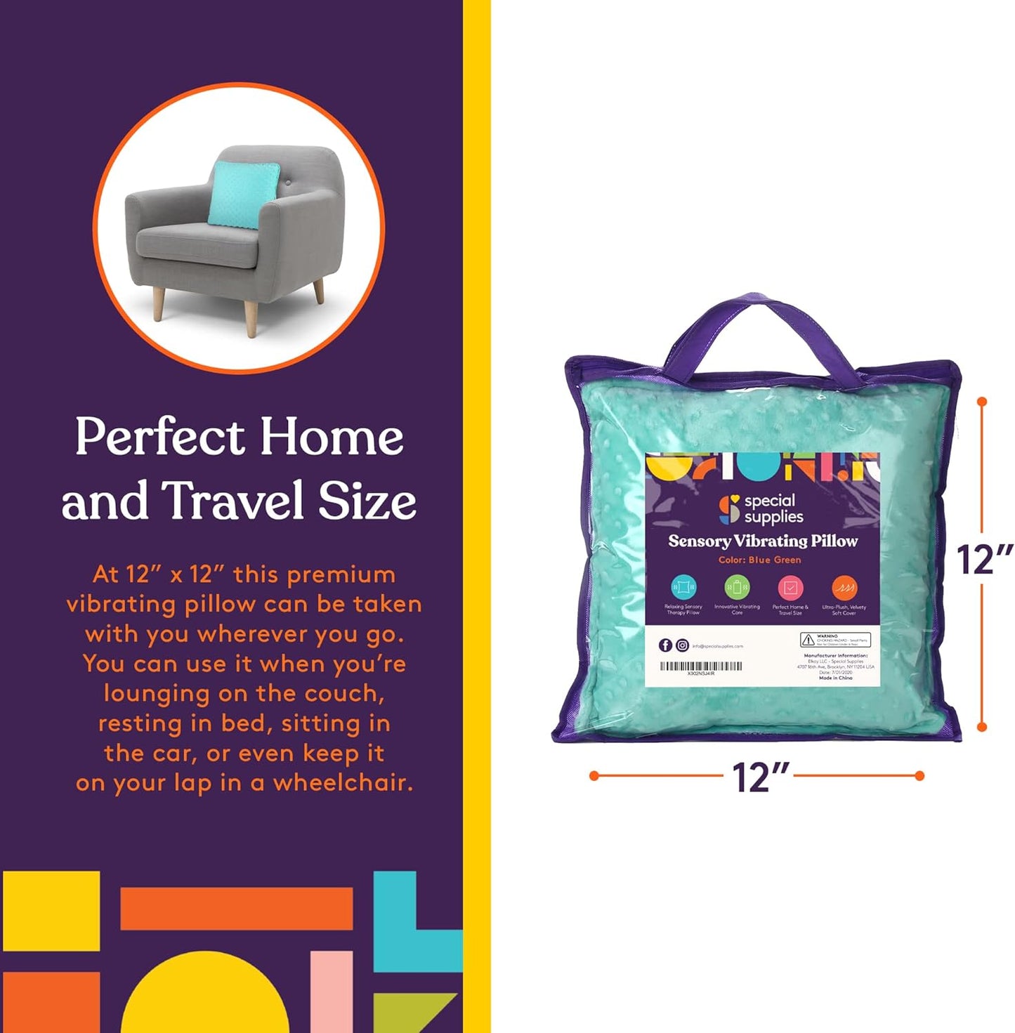 Sensory Vibrating Pillow - Blue & Green