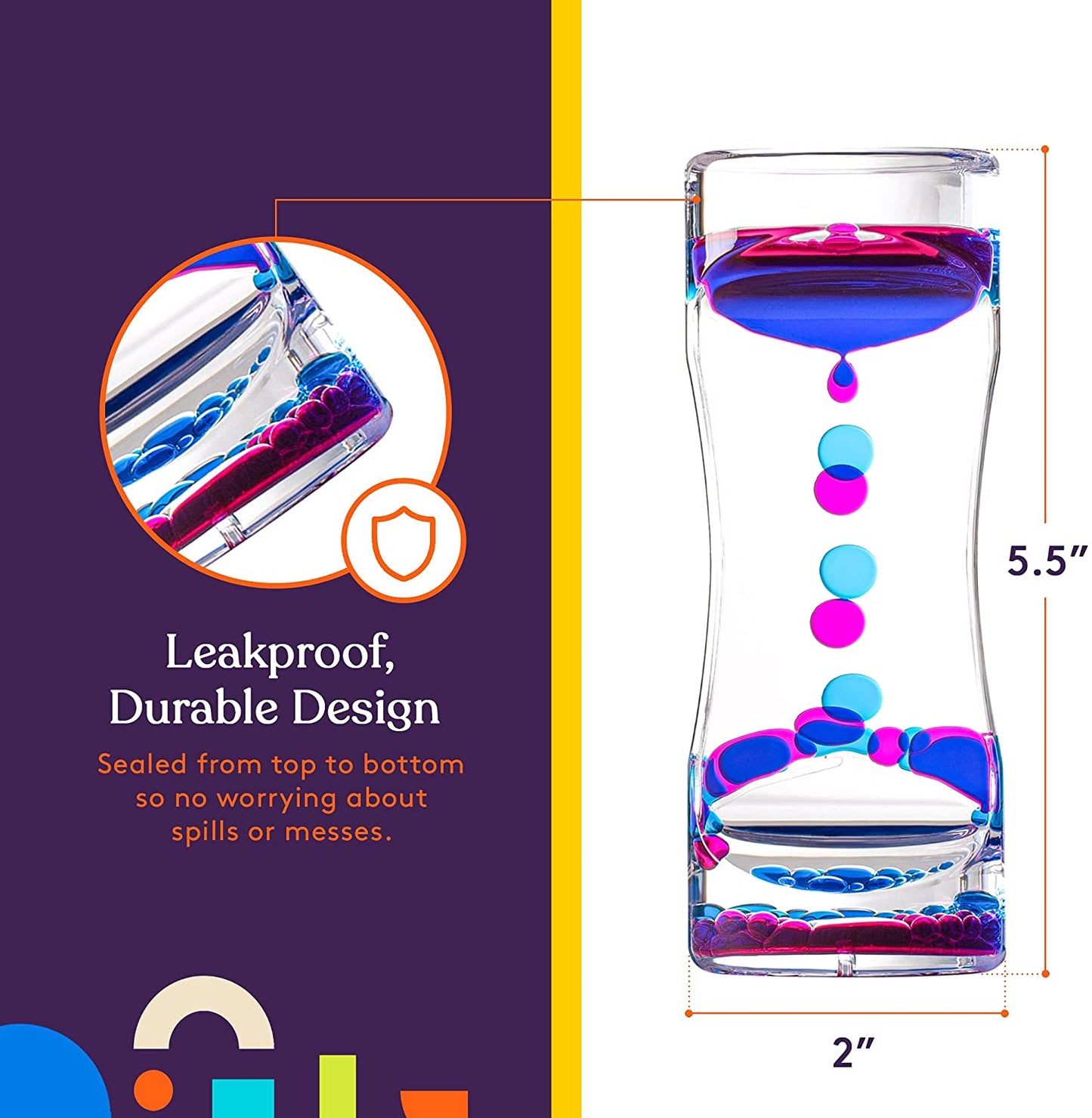 Special Supplies Liquid Motion Bubbler Toy (1-Pack) Colorful Hourglass Timer with Droplet Movement, Bedroom, Kitchen, Bathroom Sensory Play, Cool Home or Desk Decor (Purple)