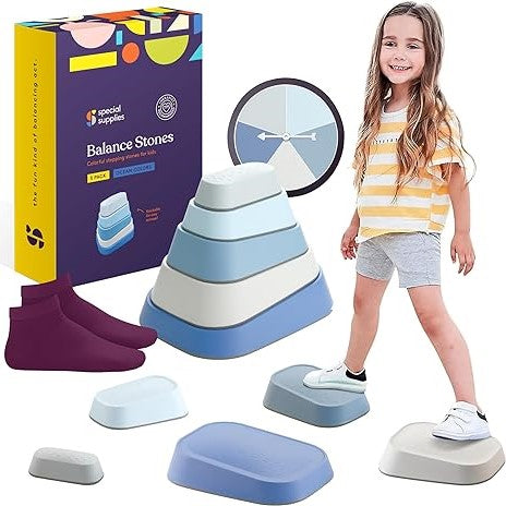 Stepping Stones for Kids Indoor and Outdoor Balance Blocks5 Set Promote Coordination, Balance Strength Child Safe Rubber, Non-Slip Edging