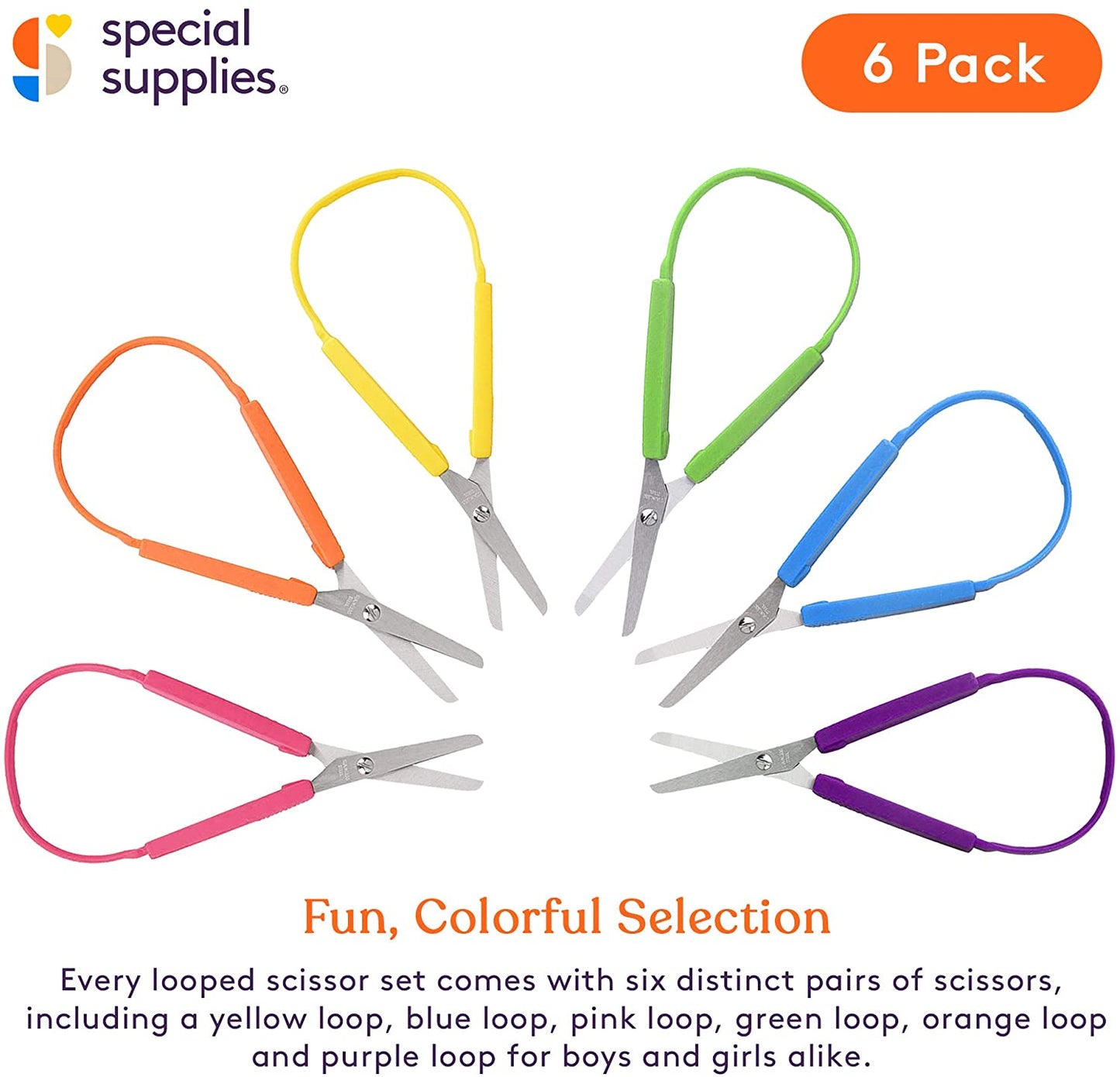 Large Loop Scissors for Kids and Adults 8" Inches (6-Pack)