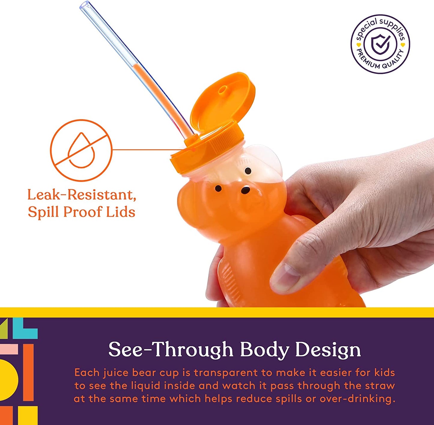 Juice Bear Bottle with Long Straws (8oz)