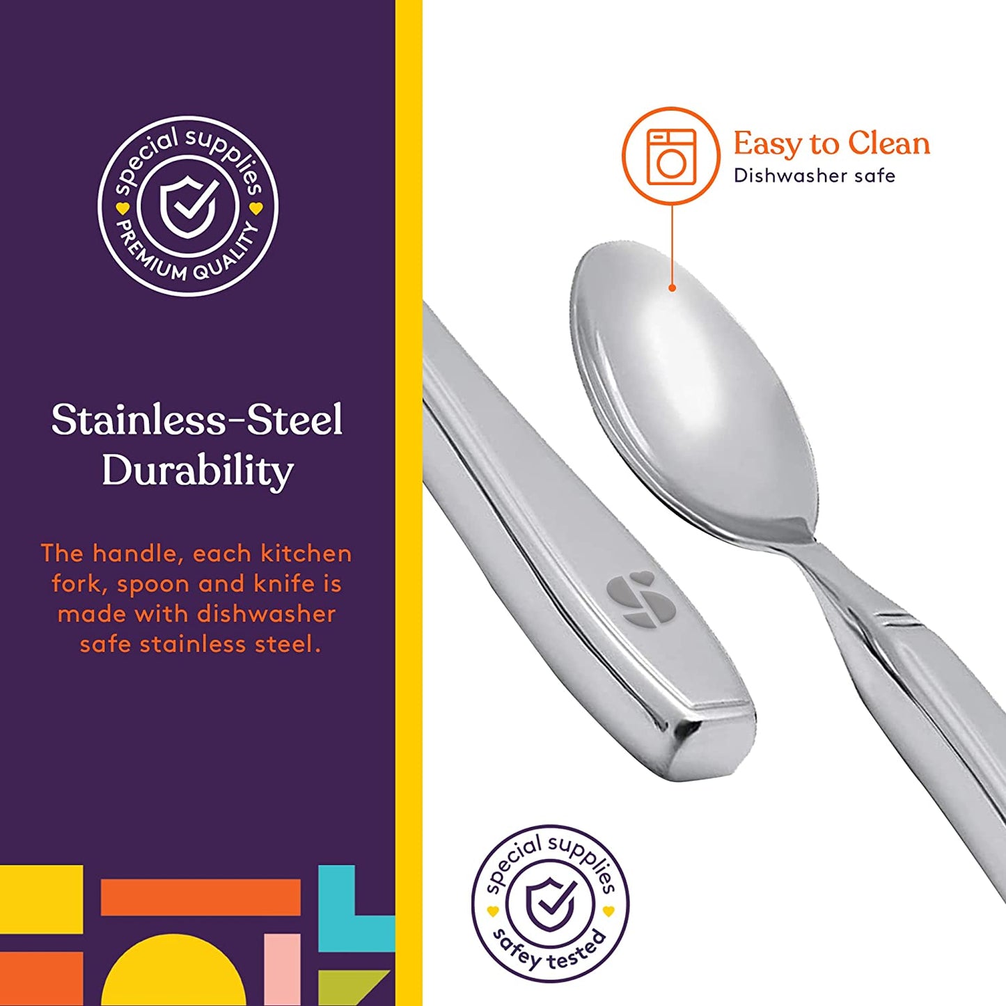 Special Supplies Premium Stainless Steel Weighted Flatware for Parkinson's Patients- Adaptive Silverware for Adults with Hand Tremors-Wide Non-Slip Grip, Easy to Clean -Weighted Silverware For Elderly
