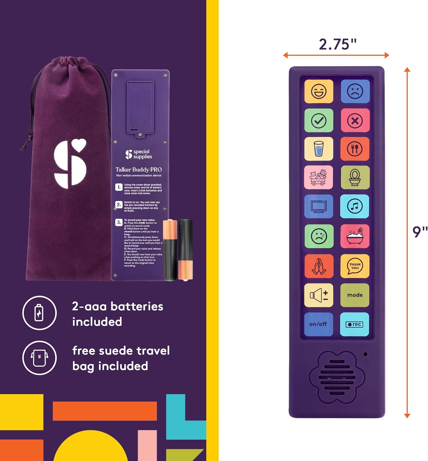 Special Supplies AAC Communication Device for Speech Therapy, Talker Buddy Communication Device for Non Verbal Kids & Adults, Autism Talking Aids for Home or School, Communication Device W/Travel Bag and Recording Option