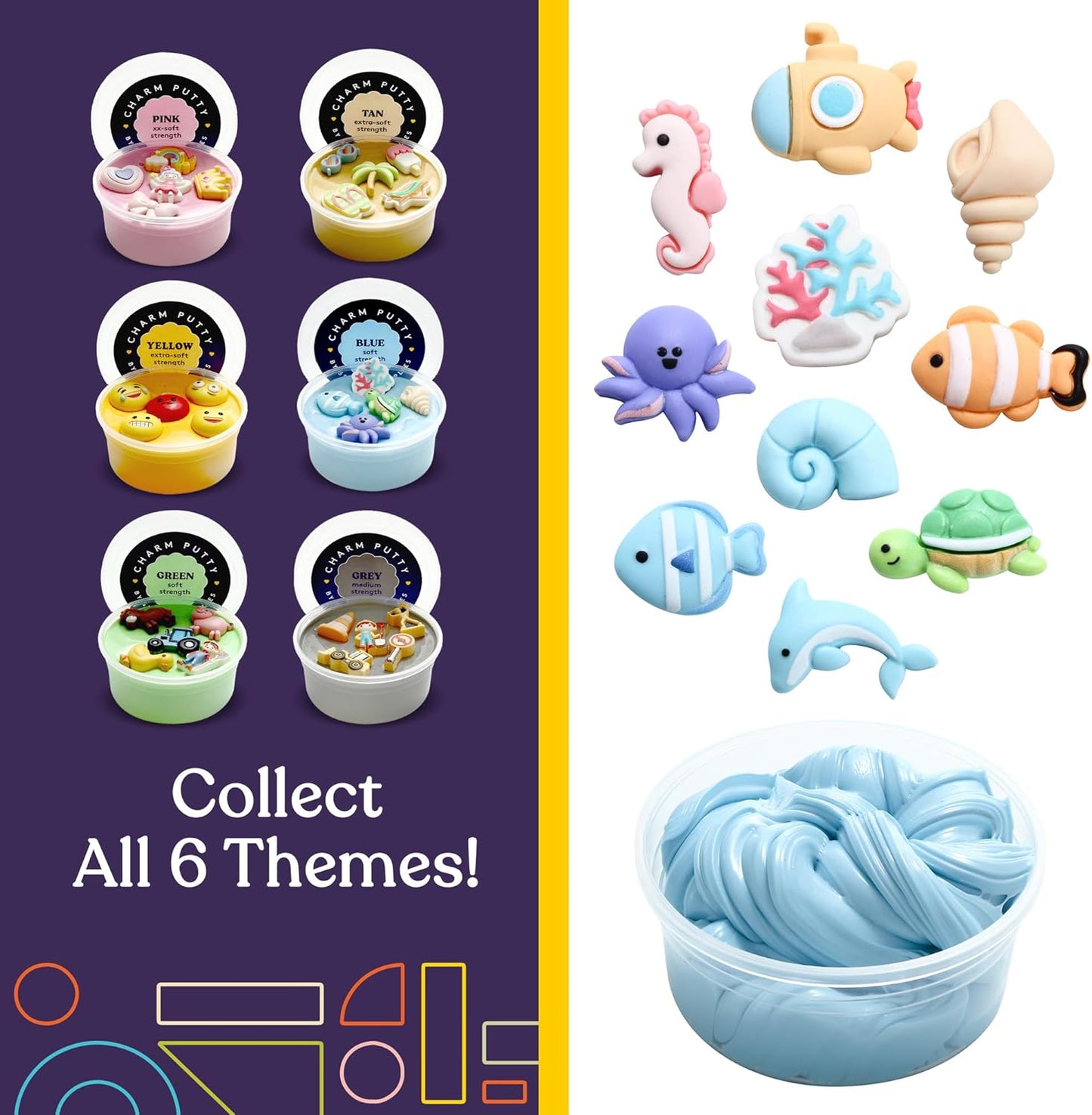 Therapy Putty for Kids and Adults with 10 Cute Charms - Resistive Hand Exercise Stress Relief Therapy Putty, Five Ounces of Each Putty (Sea Set - Strength: Soft)