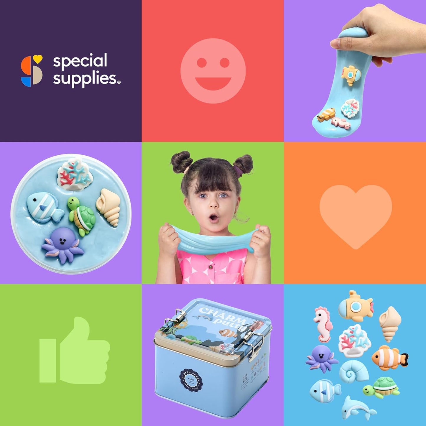 Therapy Putty for Kids and Adults with 10 Cute Charms - Resistive Hand Exercise Stress Relief Therapy Putty, Five Ounces of Each Putty (Sea Set - Strength: Soft)