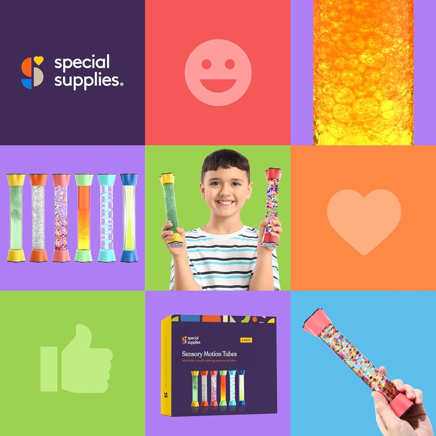 Special Supplies Liquid Motion Bubbler Toy Cool Tubes 6-Pack Colorful Hourglass Timer with Droplet Movement, Bedroom, Sensory Play, Cool Home or School