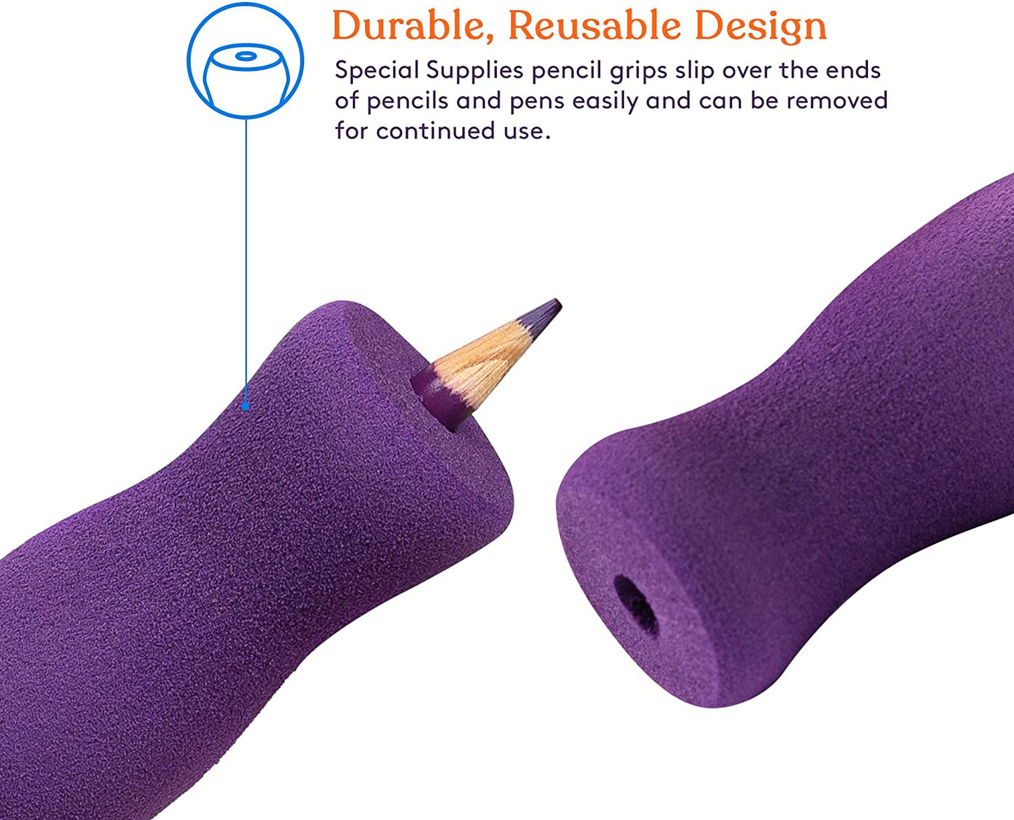 Long Foam Pencil Grips for Kids and Adults (6-Pack) Colorful, Cushioned Holders for Handwriting, Drawing, Coloring | Ergonomic Right or Left-Handed Use | Reusable