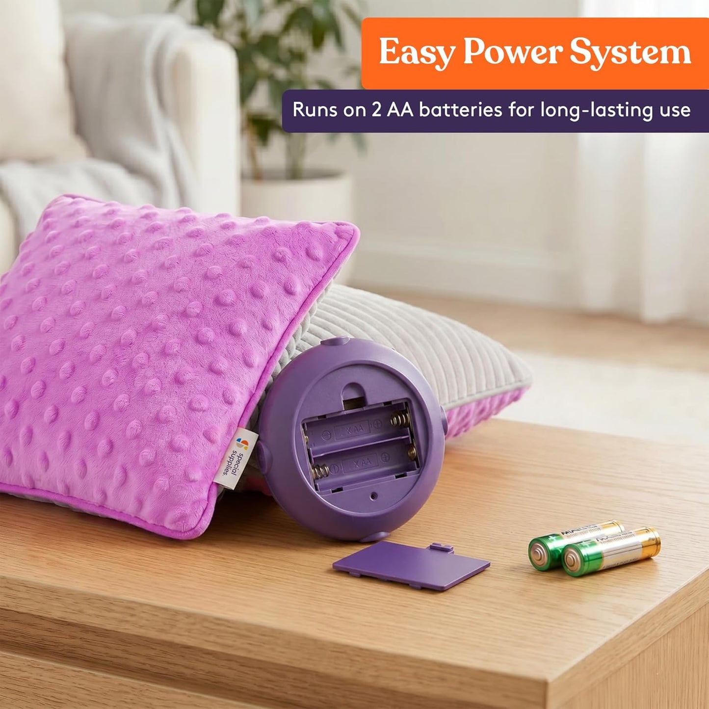 Sensory Vibrating Pillow for Kids and Adults 12" Plush Velvet Soft Cover with Textured Therapy Stimulation HUG TO ACTIVATE Purple