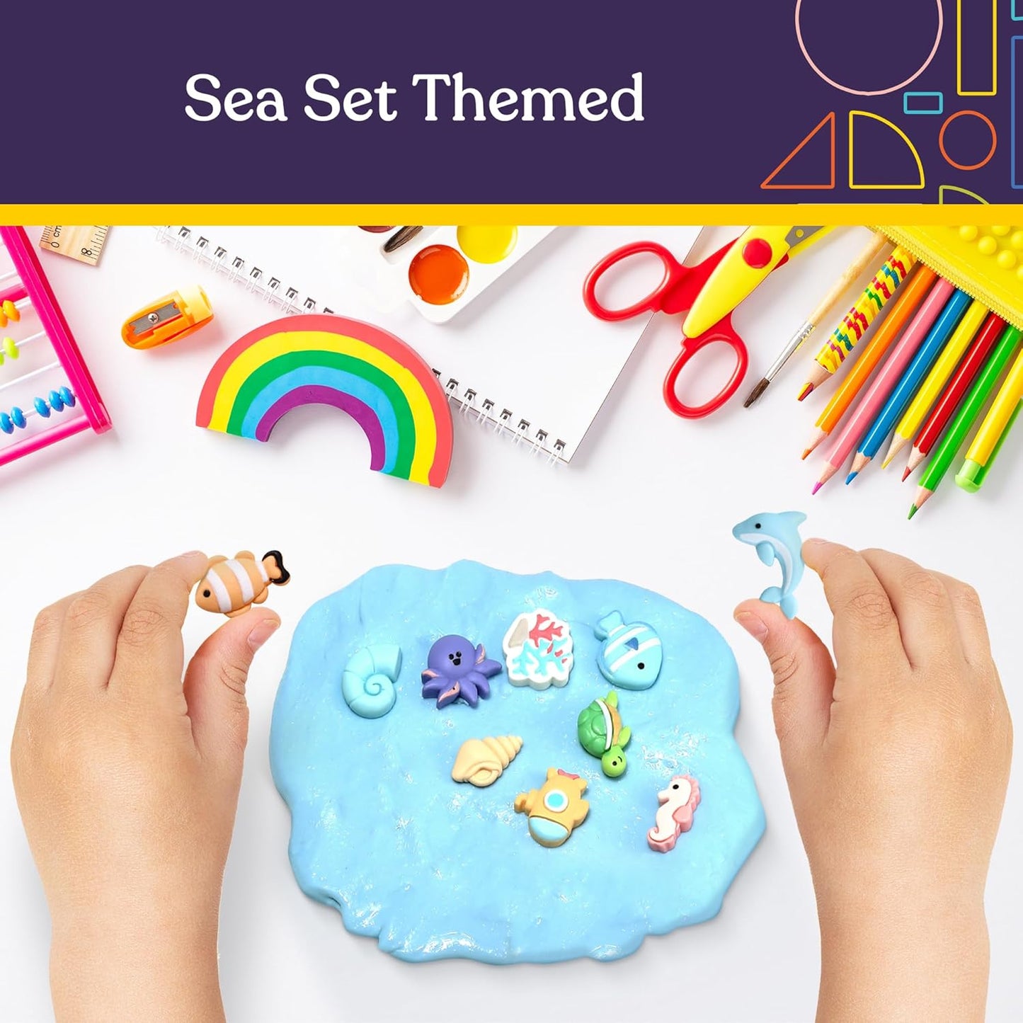 Therapy Putty for Kids and Adults with 10 Cute Charms - Resistive Hand Exercise Stress Relief Therapy Putty, Five Ounces of Each Putty (Sea Set - Strength: Soft)
