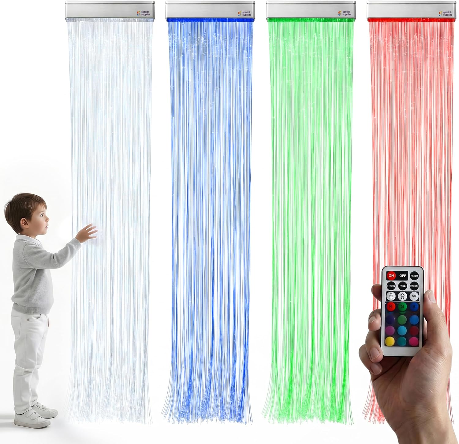 Special Supplies Fiber Optic Curtain Light Kit – Waterfall LED Curtain Lights for Kids, Children, Sensory Rooms, Bedrooms, and Home Decoration