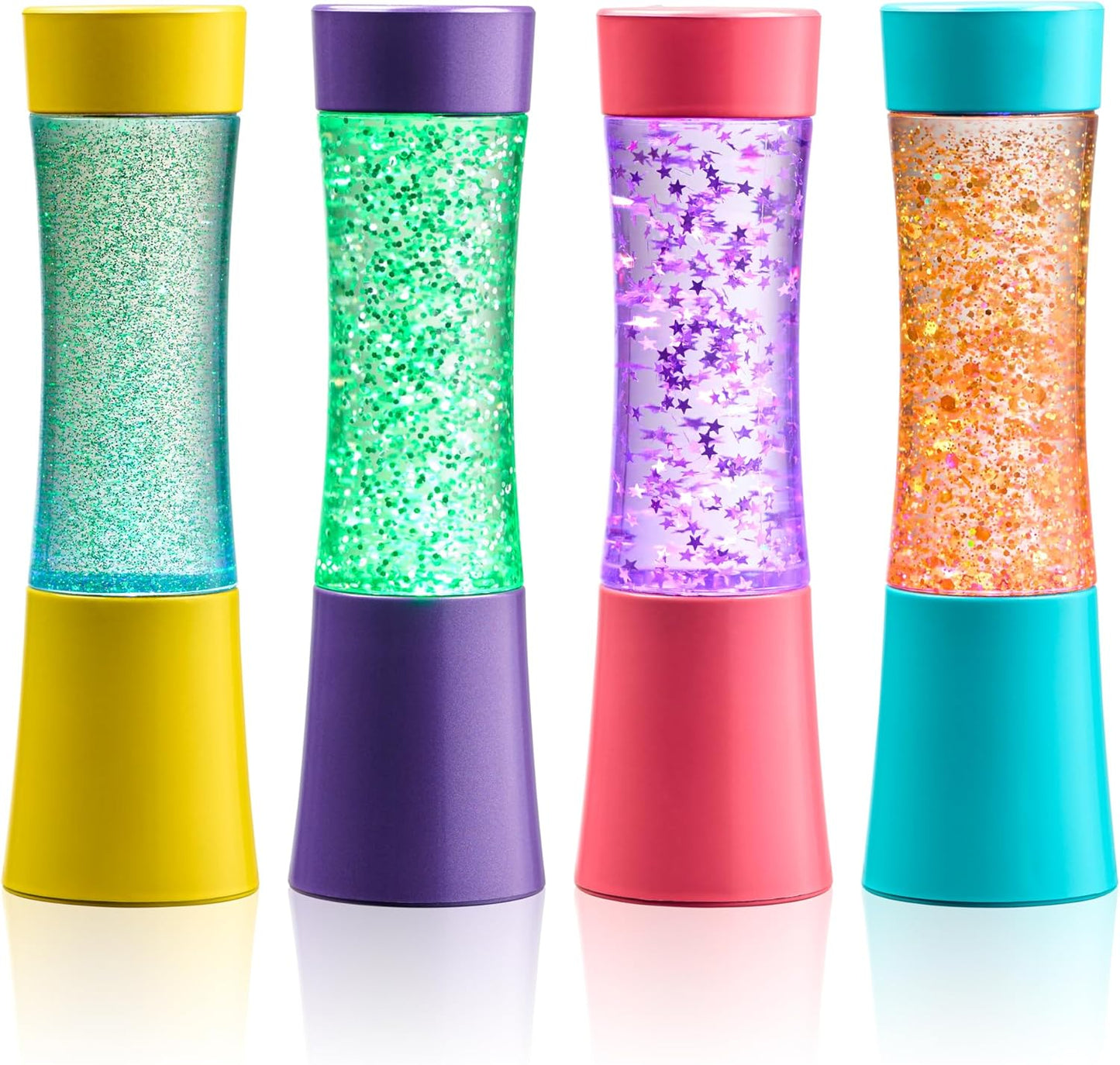 Special Supplies Light-Up Glitter Sensory Tubes – 4-Pack - Liquid Motion Timers for Stress Relief, Focus, and Relaxation - Colorful Calm Down Bottles for Kids and Adults - Leakproof, Ages 3+