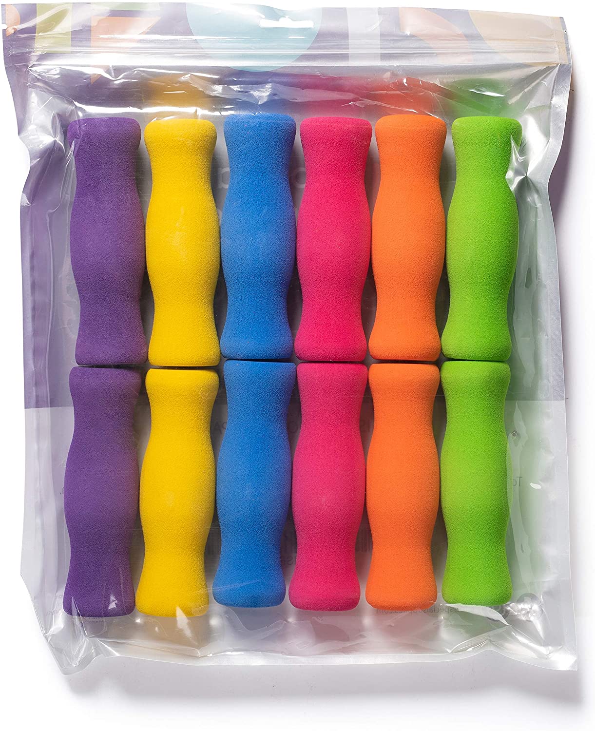 Long Foam Pencil Grips for Kids and Adults (12-Pack) Colorful, Cushioned Holders for Handwriting, Drawing, Coloring | Ergonomic Right or Left-Handed Use | Reusable