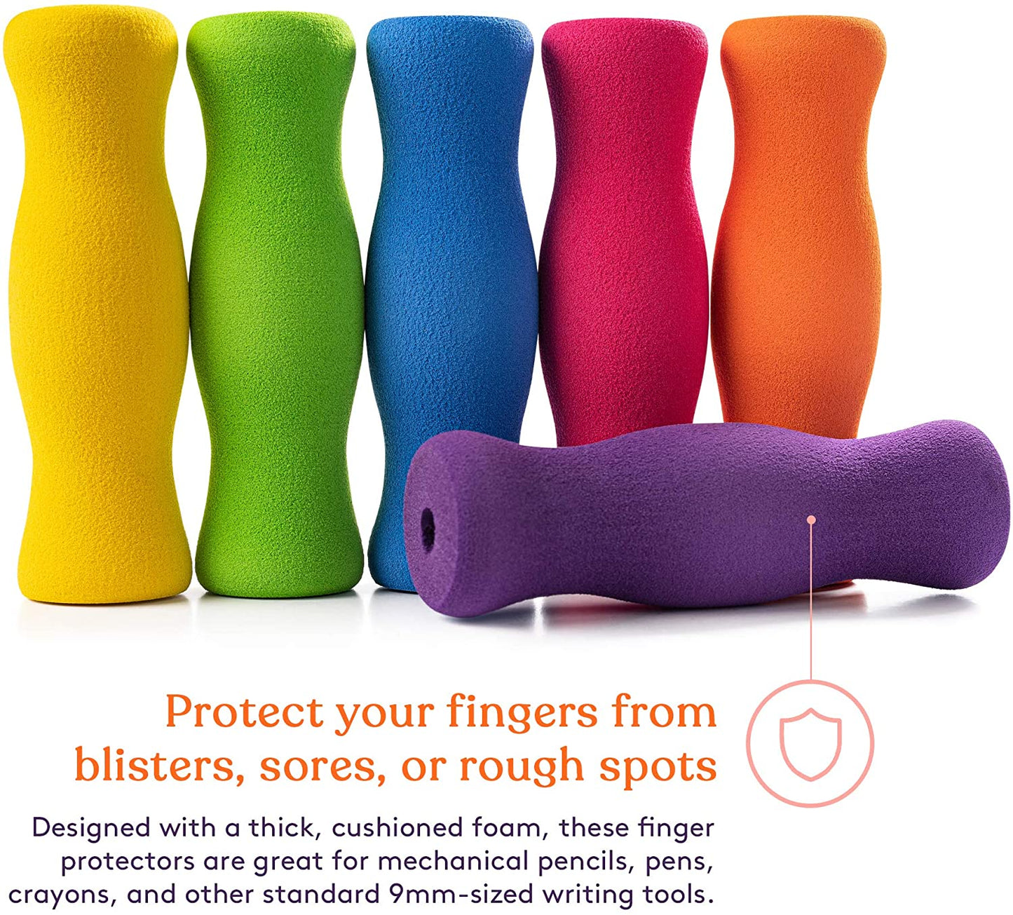 Long Foam Pencil Grips for Kids and Adults (12-Pack) Colorful, Cushioned Holders for Handwriting, Drawing, Coloring | Ergonomic Right or Left-Handed Use | Reusable