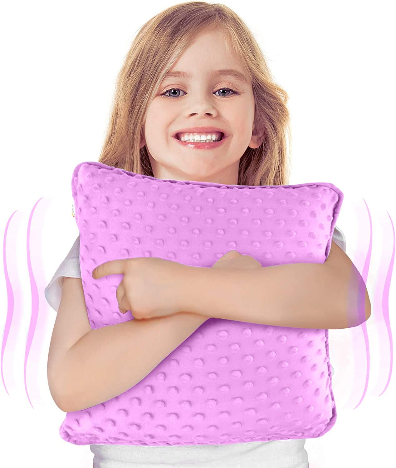 Sensory Vibrating Pillow for Kids and Adults 12" Plush Velvet Soft Cover with Textured Therapy Stimulation HUG TO ACTIVATE Purple