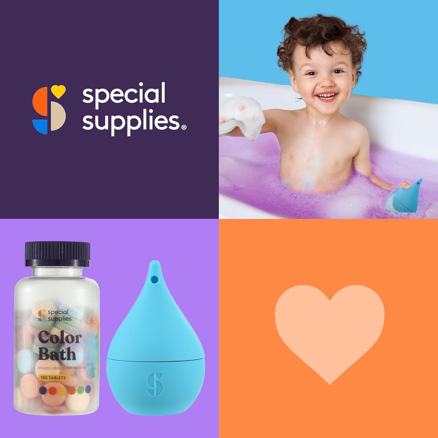 Special Supplies Color Bath Tablets for Kids, 100-Count, Dissolvable, Water Color-Changing Fun, Cute Toy Included