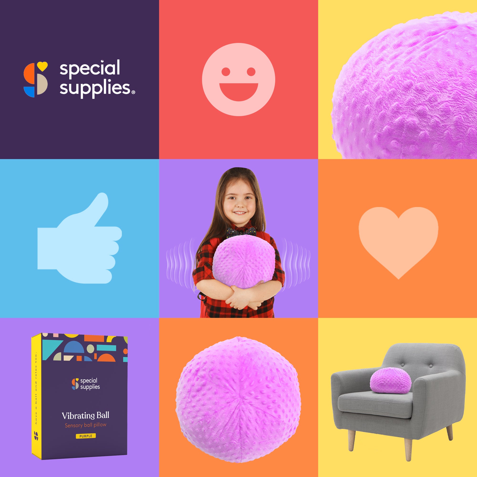 Vibrating Ball Pillow Sensory Pressure Activated for Kids and Adults