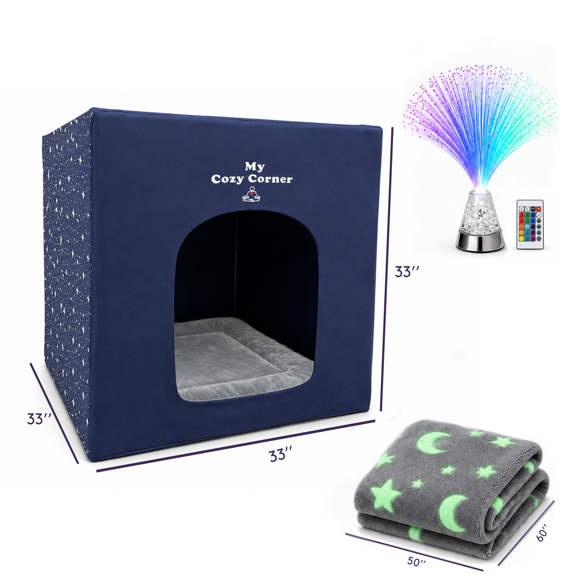Special Supplies Blackout Sensory Tent for Kids, Calming Play Room with Fiber Optic Lamp and Glow-in-The-Dark Fuzzy Blanket