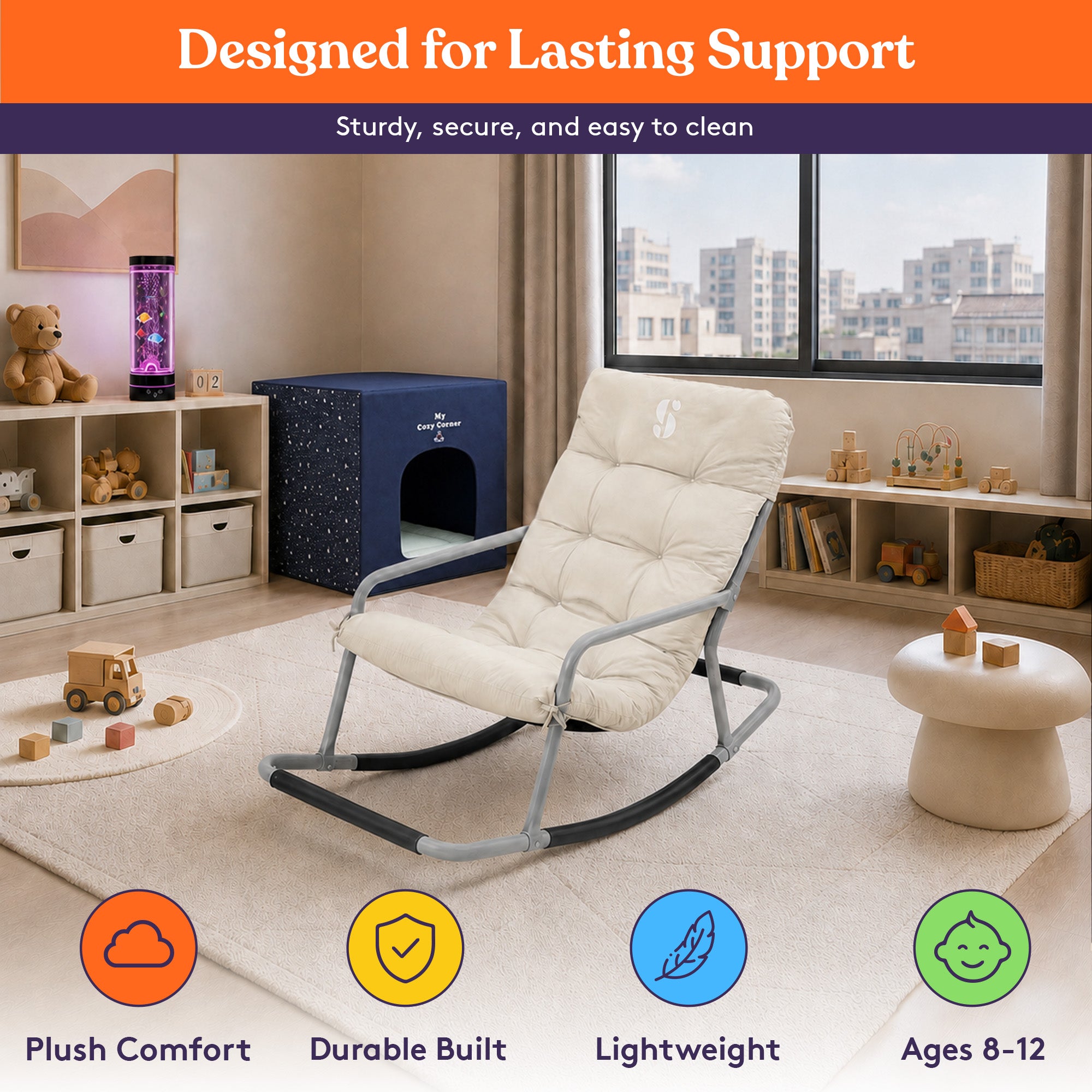 Special Supplies Sensory Rocking Chair for Preteens - Comfortable Preteen Rocker- Versatile Floor Chair with Soft Fabric and Stability for Playroom, Bedroom Ages 8-12