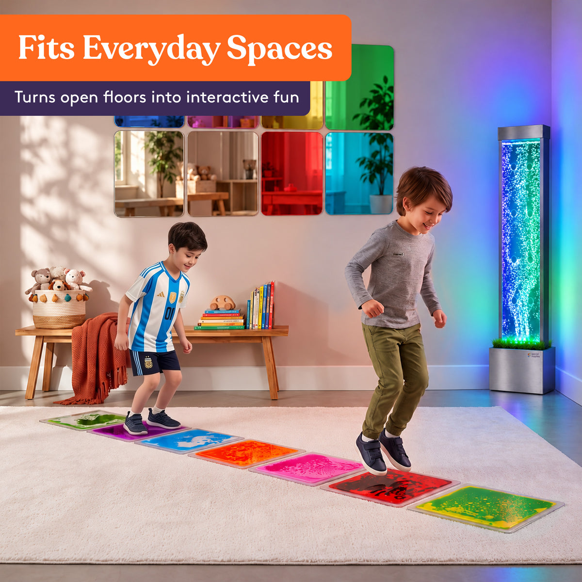 Square Floor Liquid Tiles for Kids, Set of 9