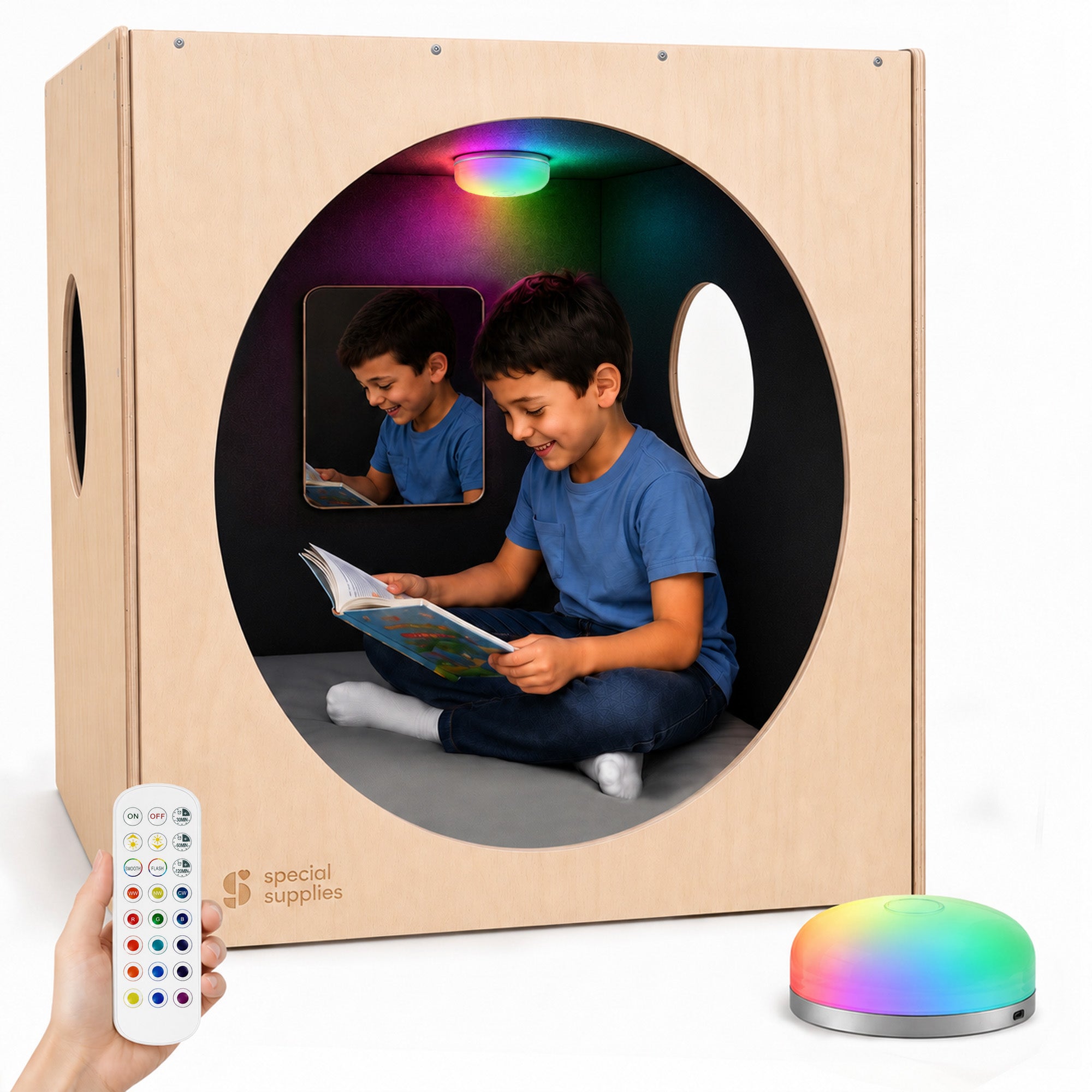Special Supplies Kids Wooden Reading Cube for Classroom and Home, Sensory Reading Nook, Enclosed Reading Corner, Wooden Literacy Station, Quiet Learning Space for Kids, Educational Furniture
