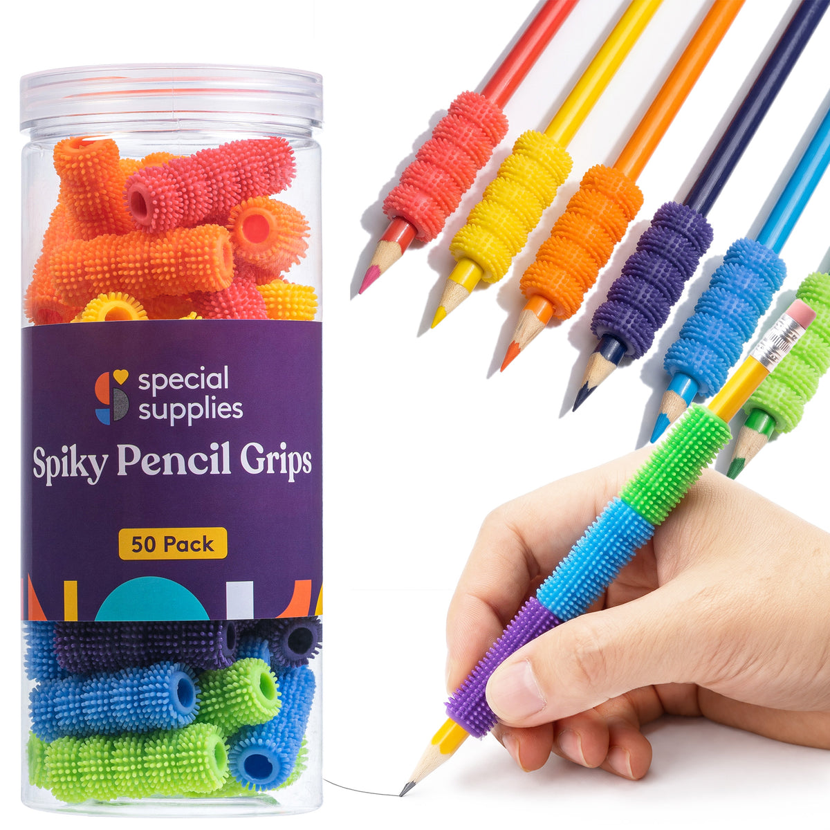 Spiky Pencil Grips for Kids and Adults - 50 Pack