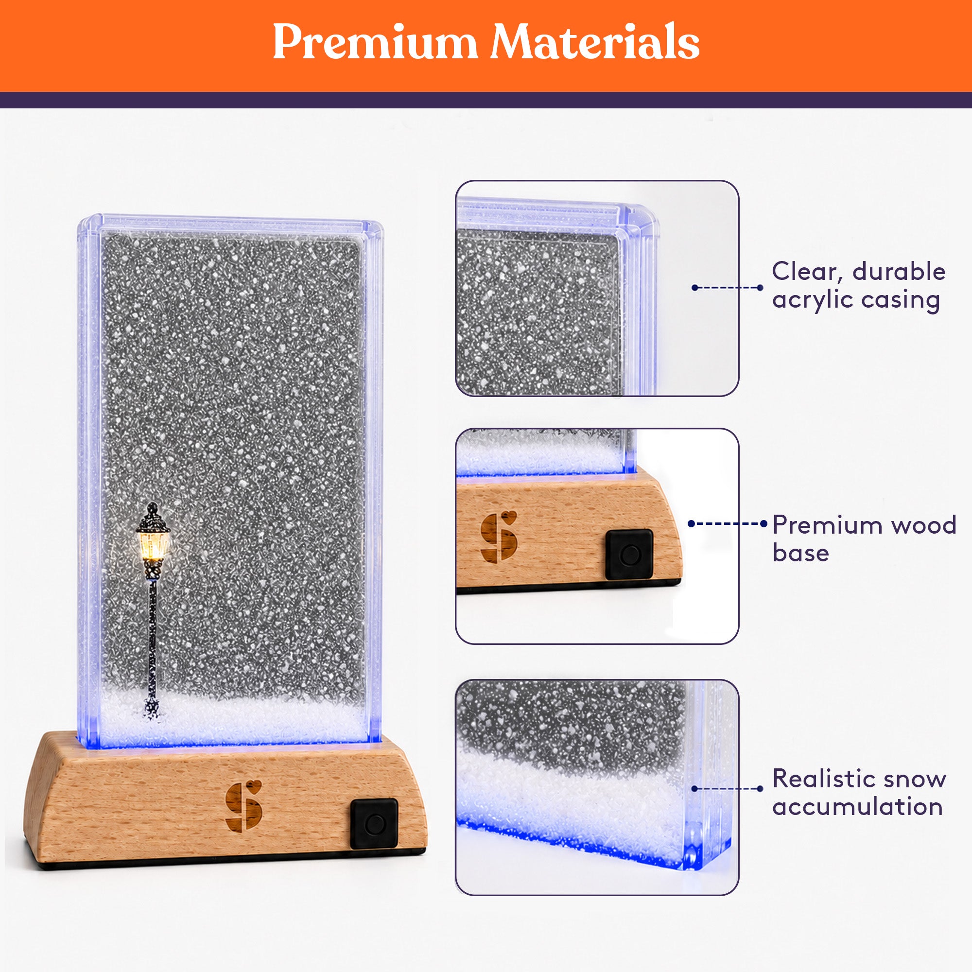 Special Supplies Soft Snowfall Glow Lamp with 3 Color LED Modes, Sensory Night Light with Floating Snow Effect, Acrylic Mood Lamp with Wooden Base for Bedroom Desk Office Relaxation Decor