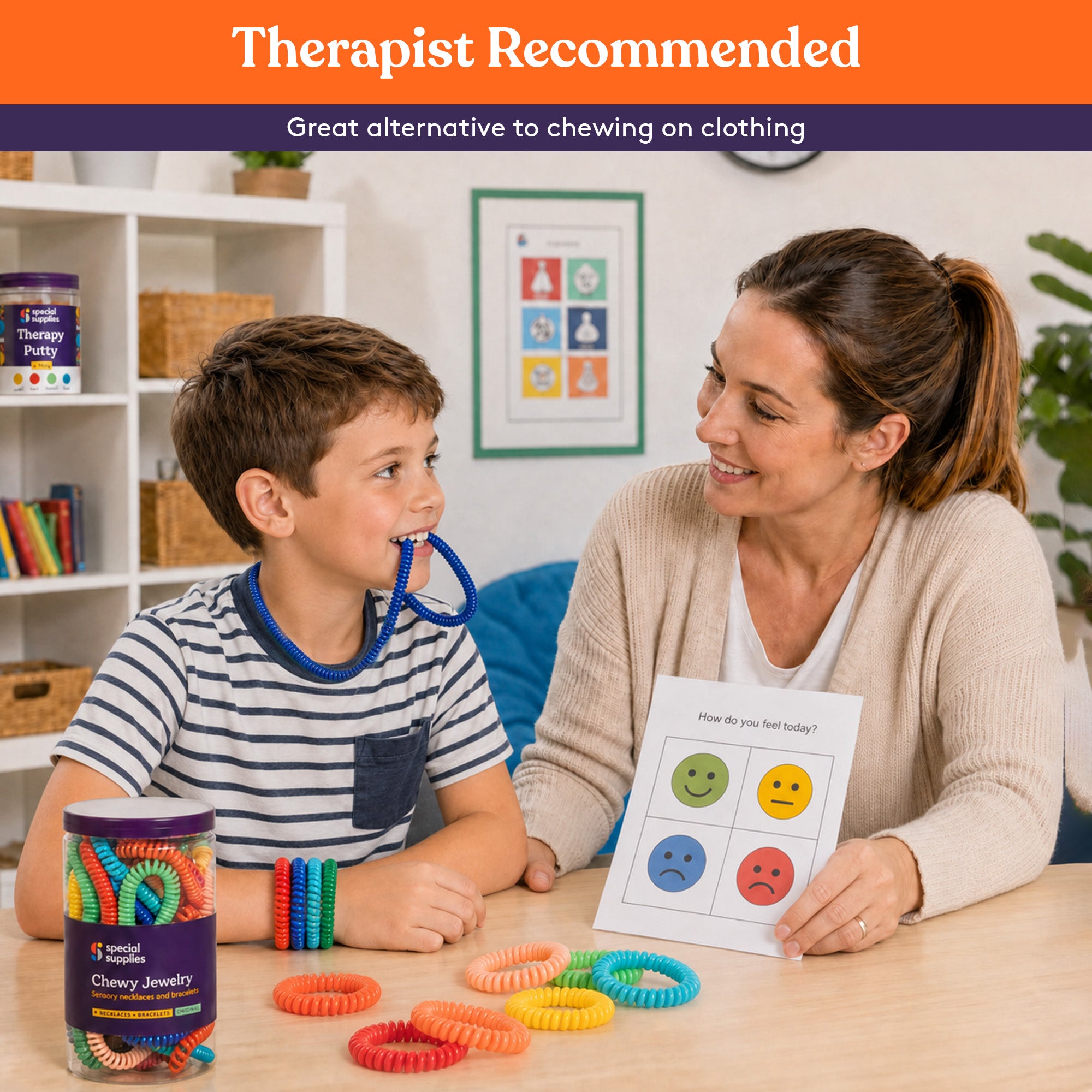 Special Supplies Chewy Jewelry Sensory Necklaces and Bracelets, 16 Pack, Soft and Flexible Silicone, Interactive Stress and Anxiety Relief for Kids, Supports ADD, ADHD, Autism