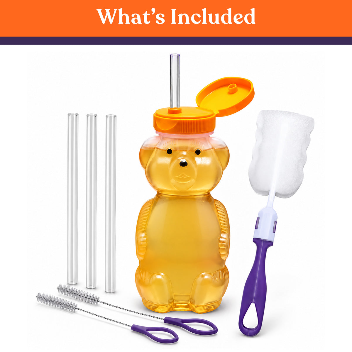 Juice Bear Bottle with Long Straws (8oz)