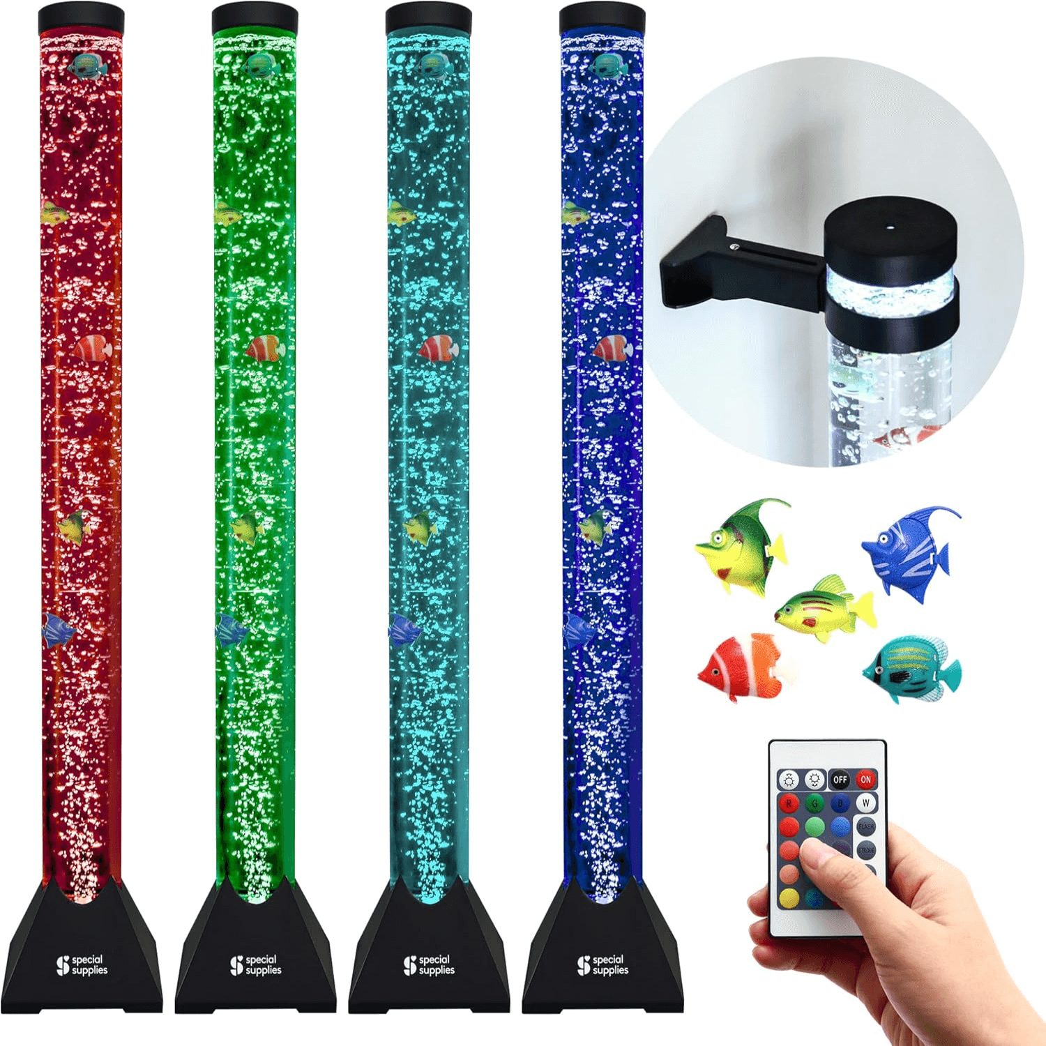 children's fish tank accessories Aquarium Sensory Fish Bubble Light Tube with 16 LED Color Changing Nightlight Effect, Remote Control, and 5 Fishes, Colorful Floor Standing Lamp for K