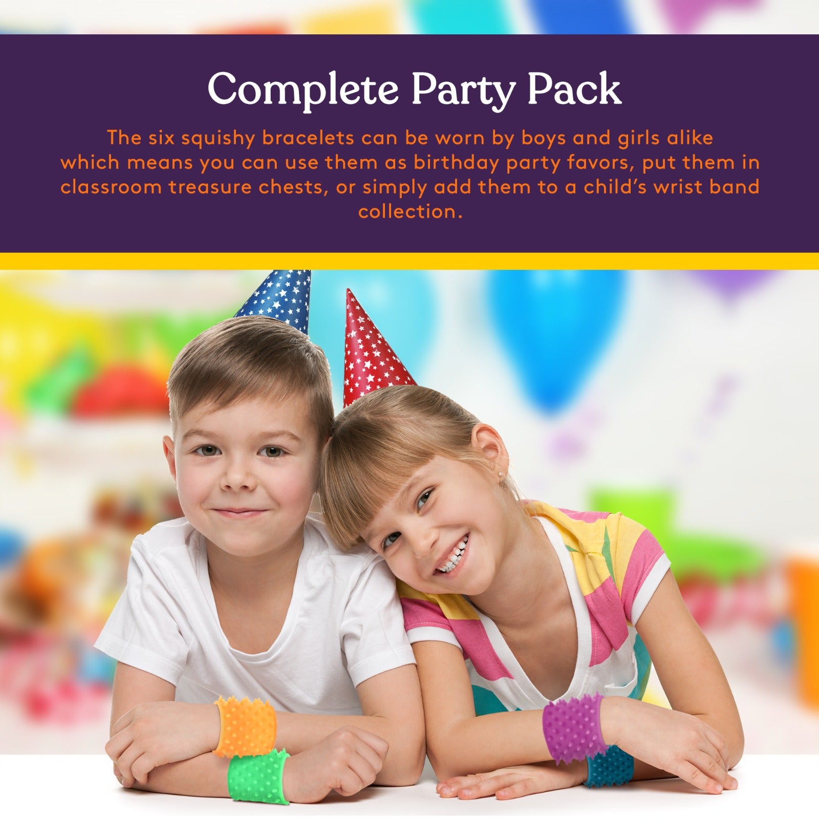 Special Supplies Sensory Spiky Band Bracelets for Kids, 6 Pack, Flexible and Stretchy Wearable Sensory Toys, Tactile Silicone Squiggly Touch, Bright and Colorful Wristbands