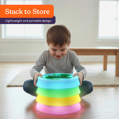 Special Supplies Liquid Gel LED Stepping Stones for Kids - Light-Up Circle Balance Blocks - Promote Coordination, Balance, Strength for Toddlers & Children - Durable Non-Slip Rubber, Safe Indoor & Outdoor Play - 4 Pack