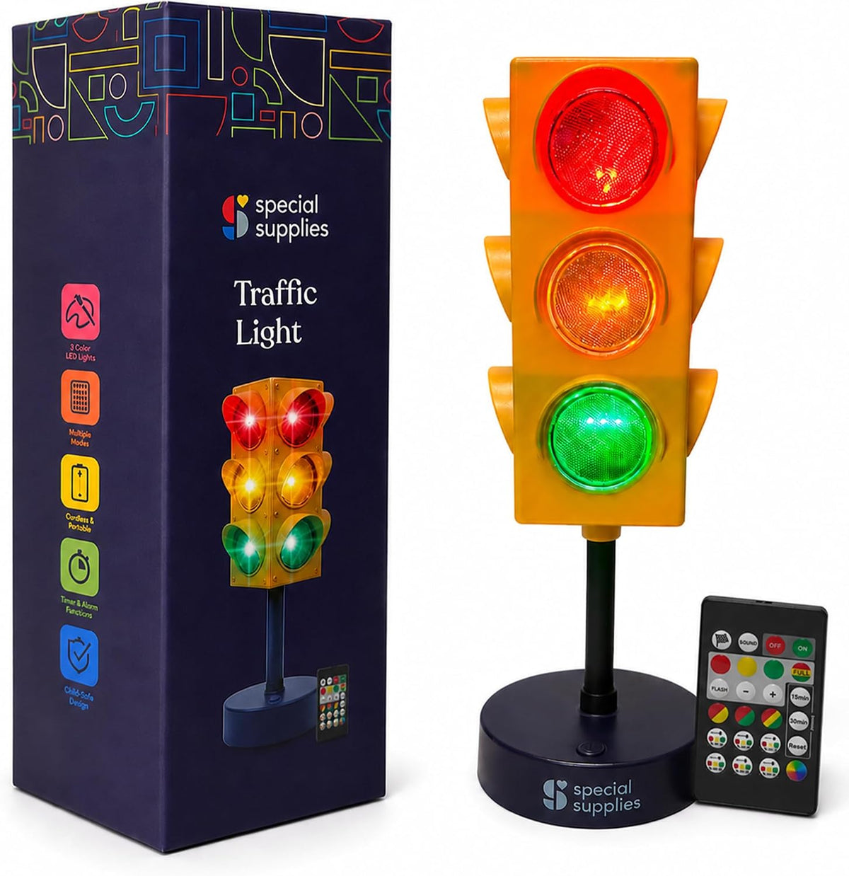Special Supplies Traffic Light Visual Aid – Educational LED Stoplight with Remote Control, Light and  Flash Modes for Classroom Decor, Sensory Room, School & Home