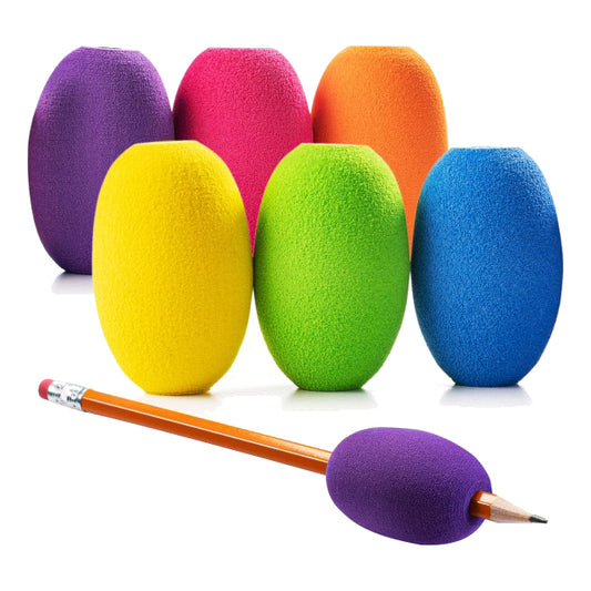 Pencil Grips Egg for Kids and Adults (6-Pack) Colorful, Cushioned Holders for Handwriting, Drawing, Coloring | Ergonomic Right or Left-Handed Use