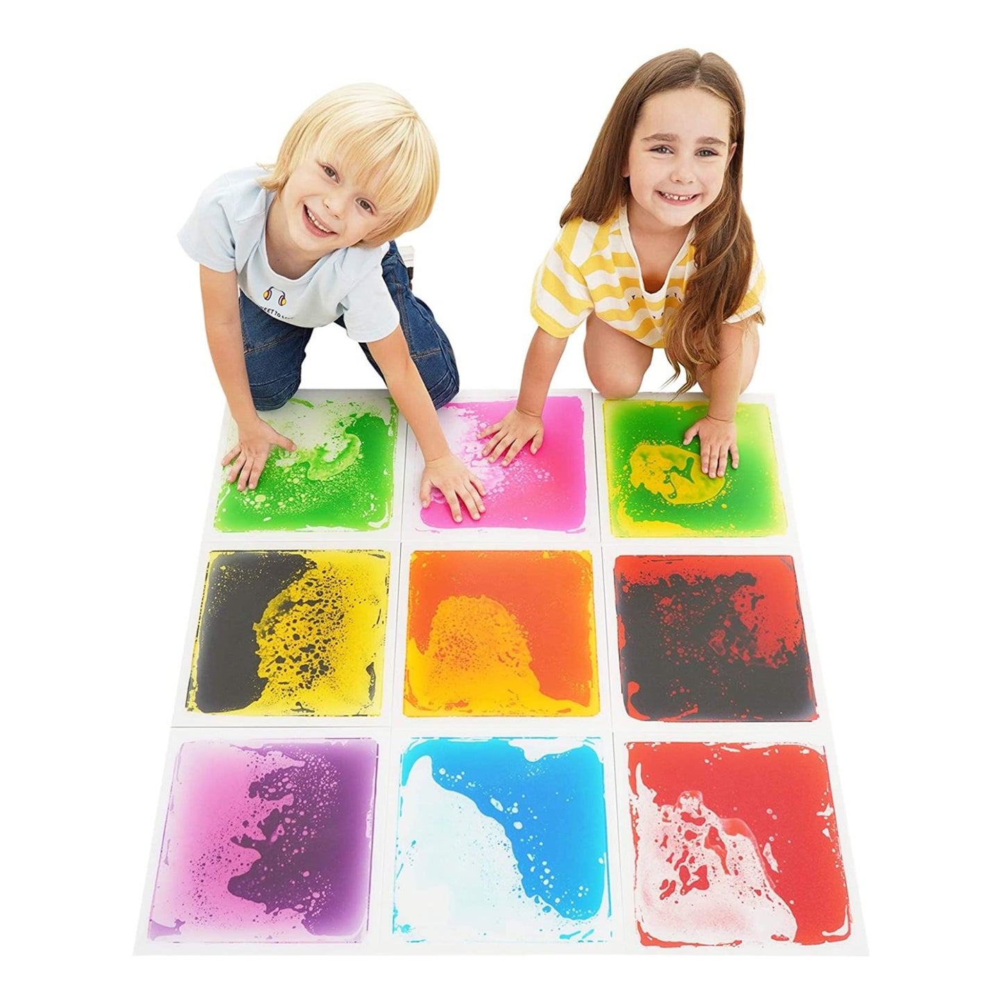 Square Floor Liquid Tiles for Kids, Set of 9