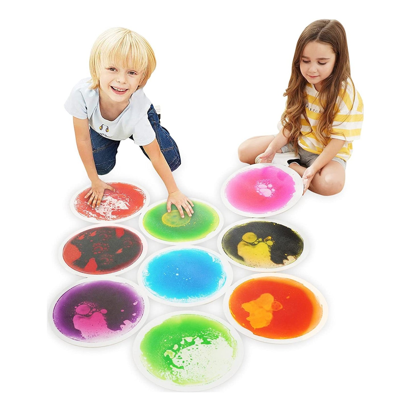 Circle Floor Liquid Tiles for Kids, Set of 9