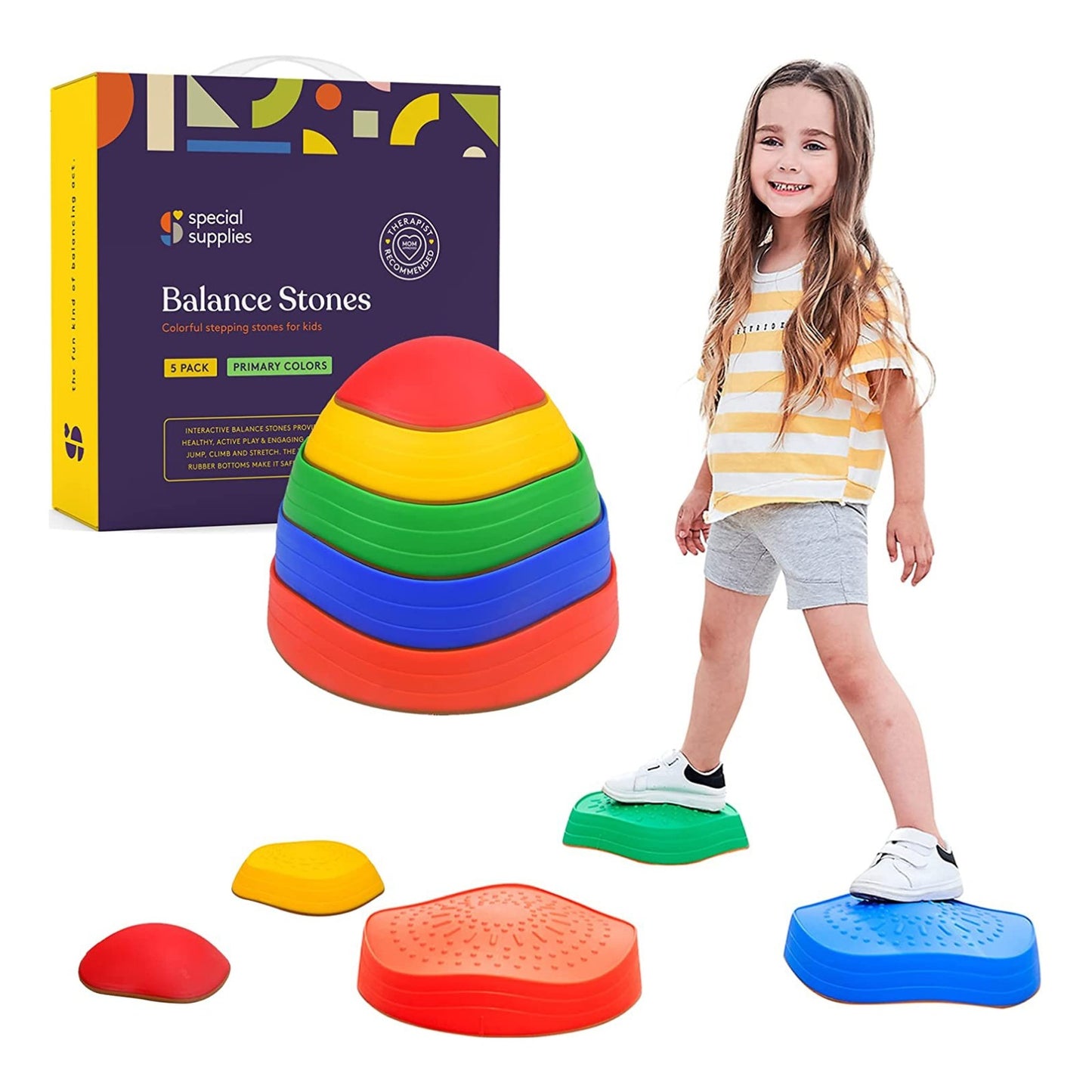 Stackable Stepping Balance Stones for Kids, Indoor and Outdoor, Non-Slip Edging, Set of 5