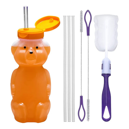 Juice Bear Bottle Drinking Cup with Long Straws (8 Ounces)